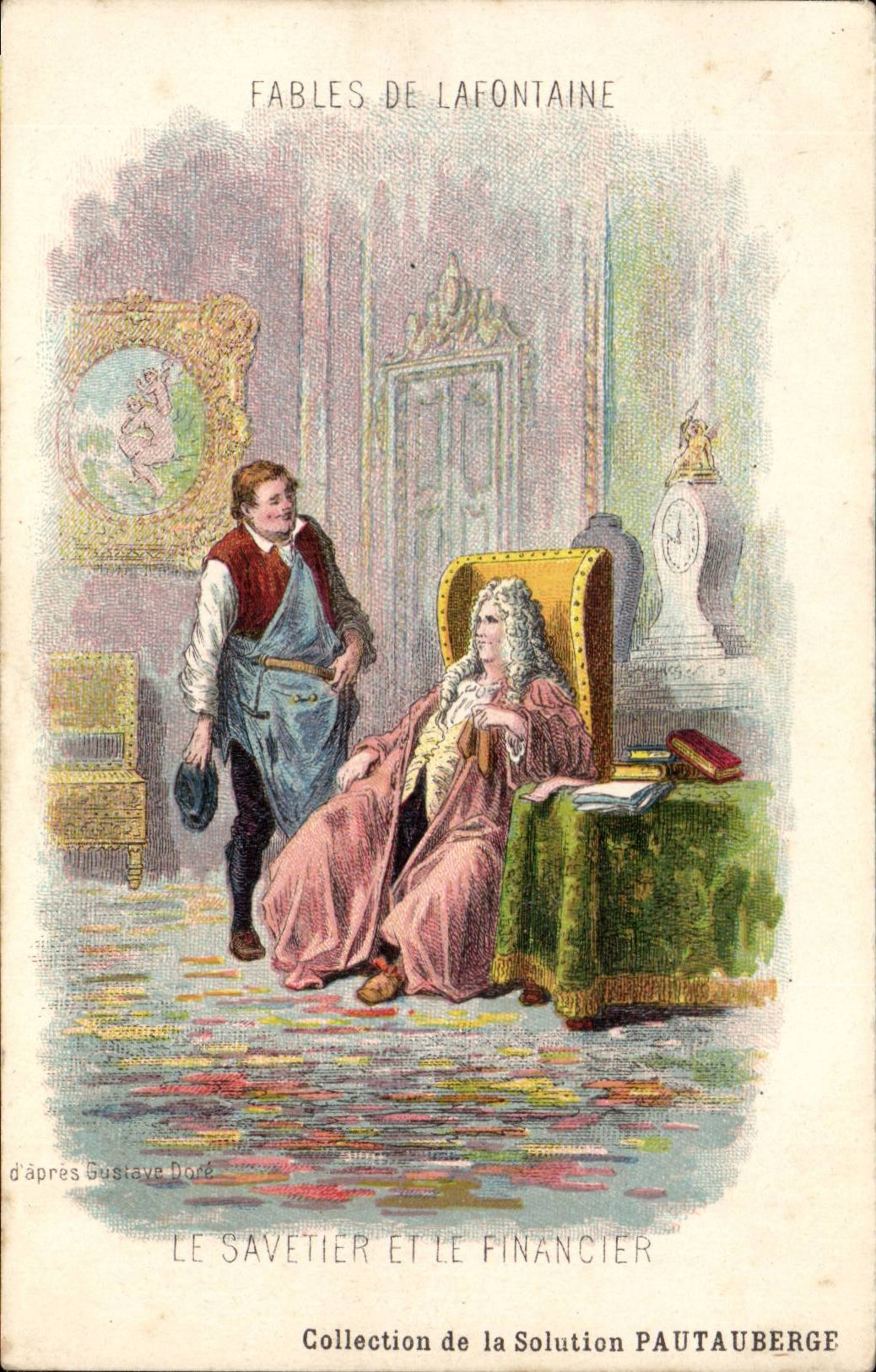 Fantasy CPA Fables of the Fountain the cobbler and the financier (banhk finance banks) according to Gustave Dore