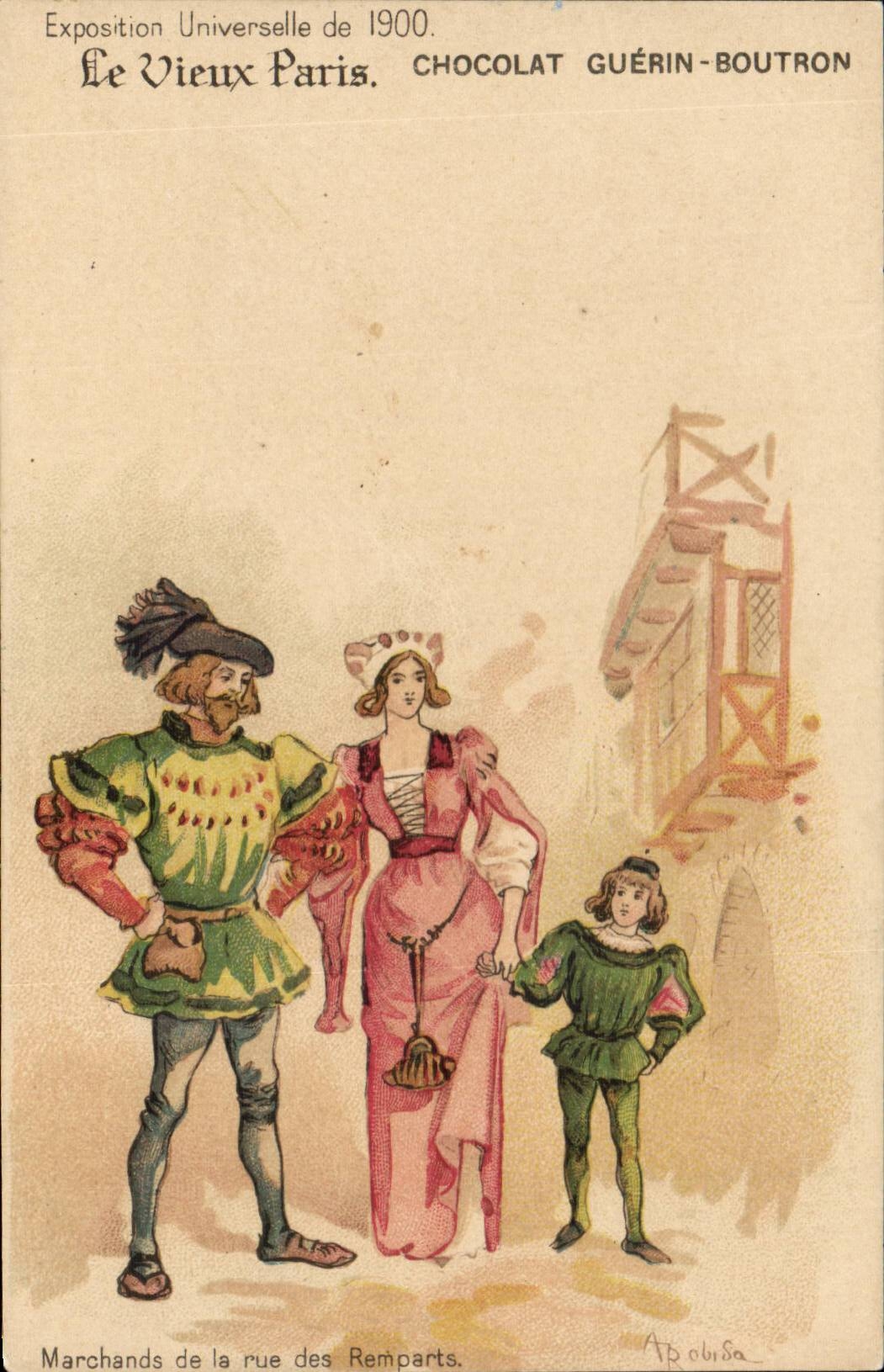 CPA the Paris Old man Fair universal of 1900 Chocolate Guerin Boutron Merchants of the street of the walls