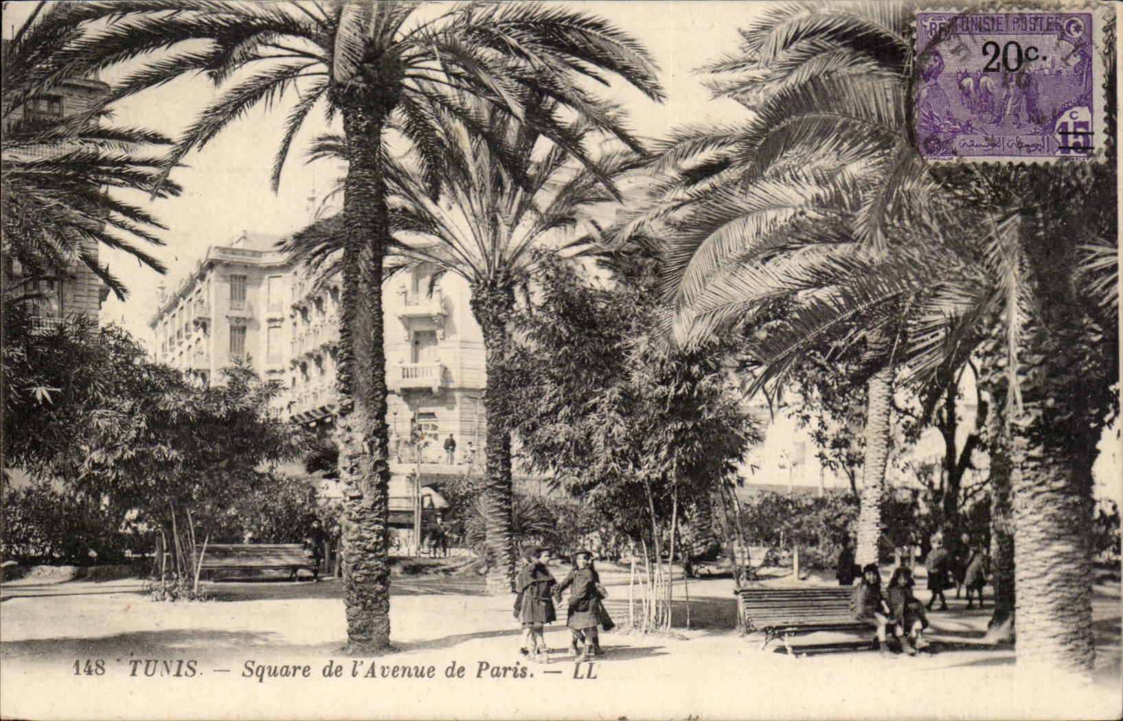 Tunisia Tunis CPA Public garden of the avenue of Paris