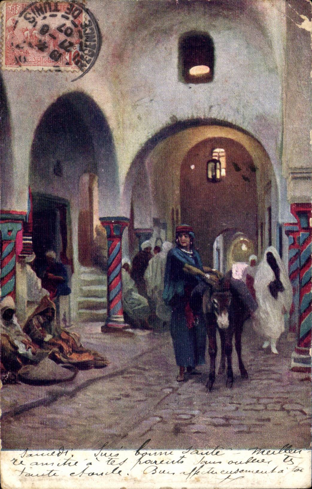 Tunisia CPA Tunis Street with an ass (donkey mule)