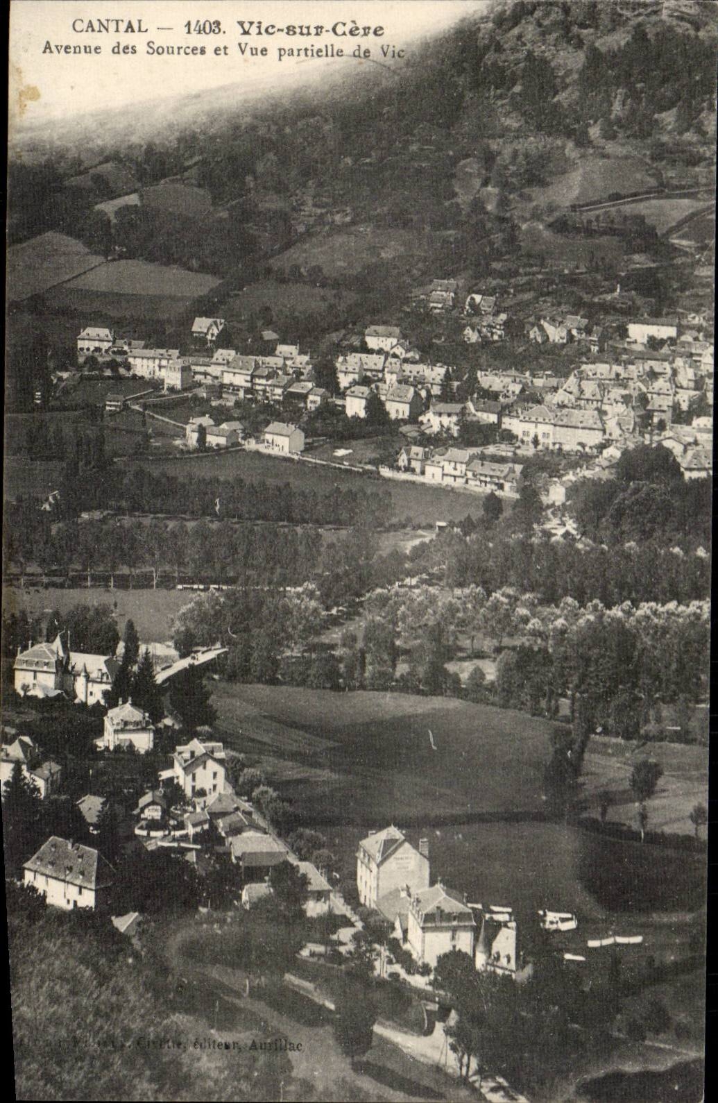 Auvergne Cantal CPA Vic on Cere Avenue of the sources and sight parteille of the Vic
