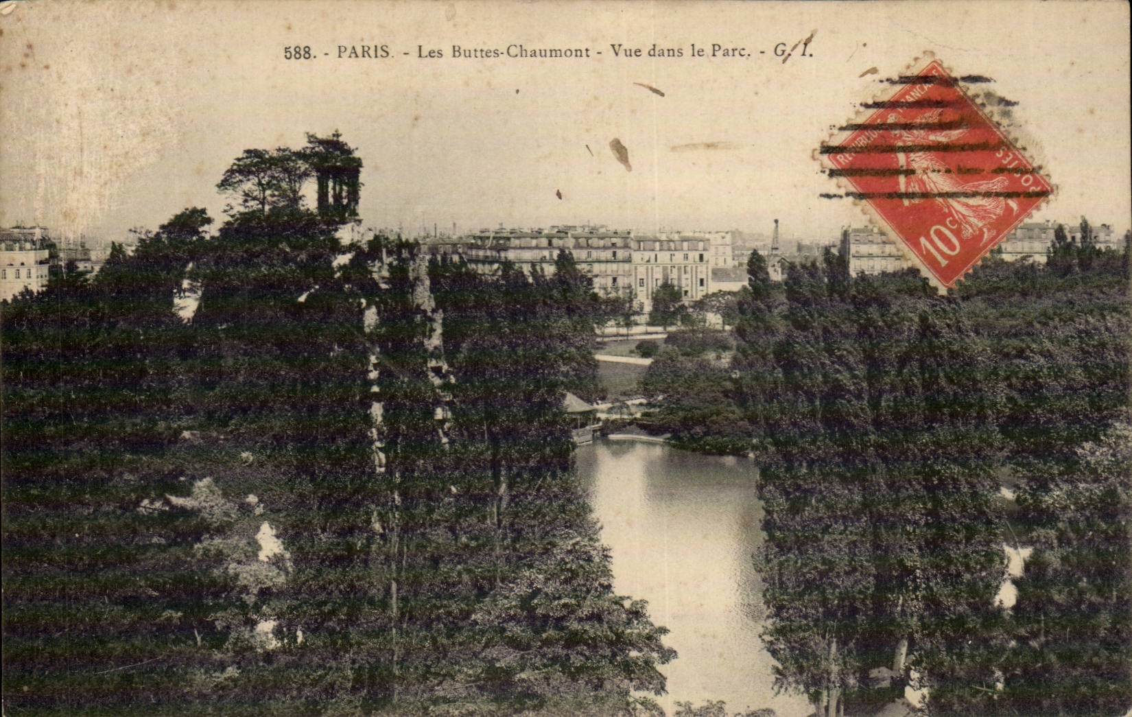 Paris CPA the Chaumont Hillocks Seen in the park