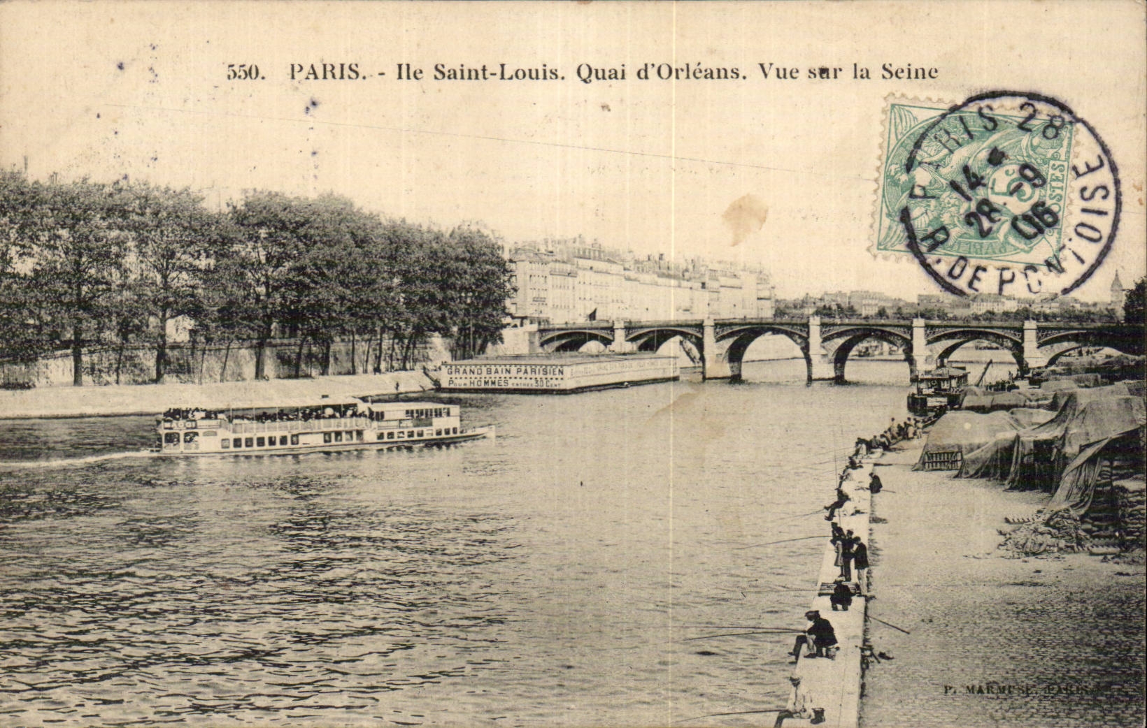 Paris CPA ile Saint Louis Quai d'Orleans Vue sur la Seine (pecheurs)