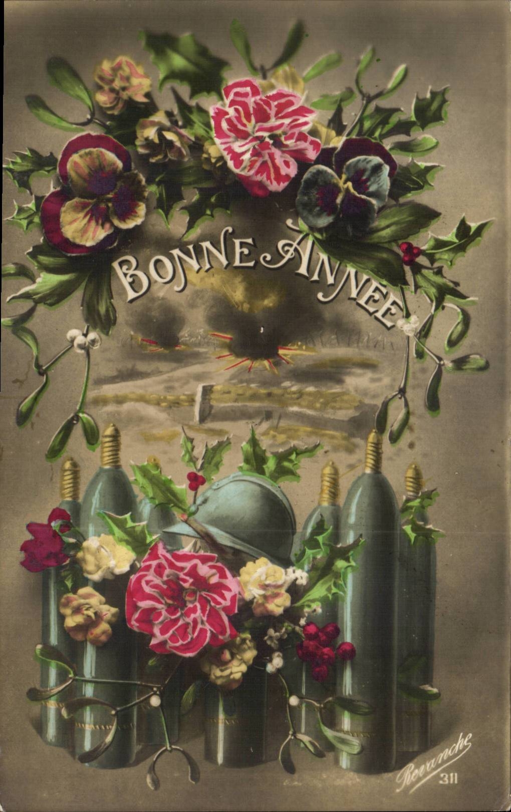 CPA Fantaisie Bonne annee (militaria)