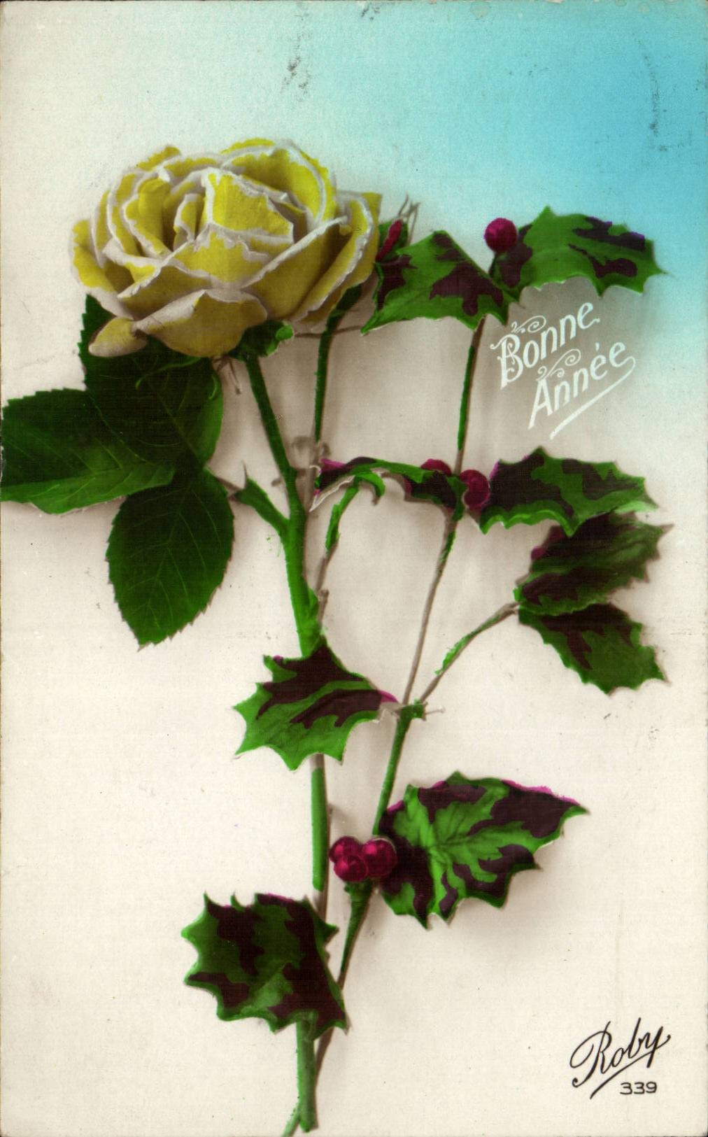 CPA Fantaisie Bonne annee Rose