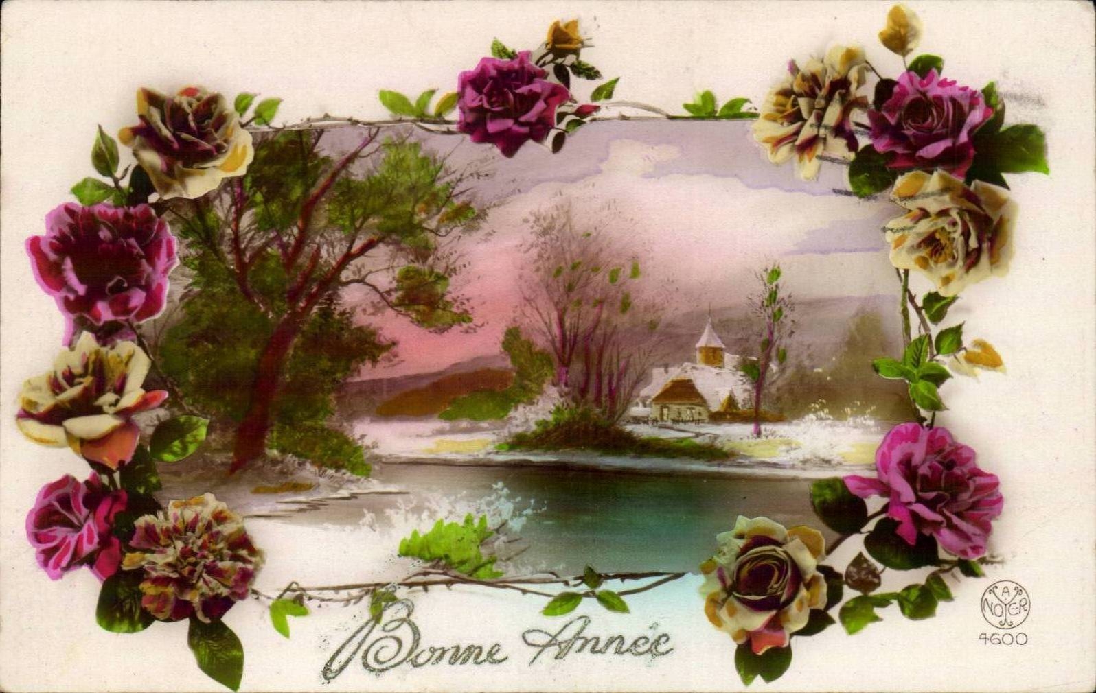 CPA Fantaisie Fleur Bonne annee