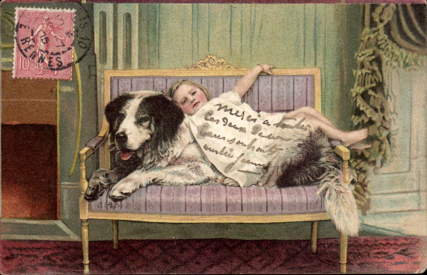 CPA Phantasie-Kind und Hund (Hund)