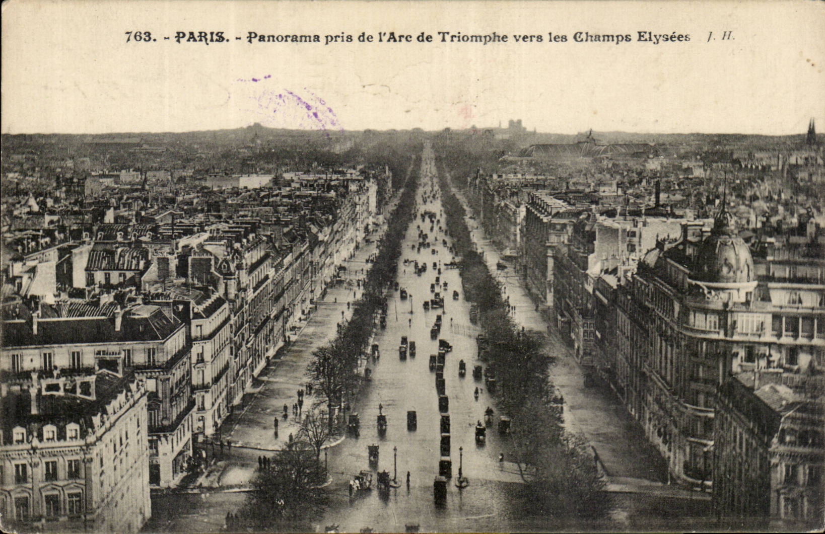 Paris CPA Panorama taken of Arc de Triomphe towards the Elysees Fields