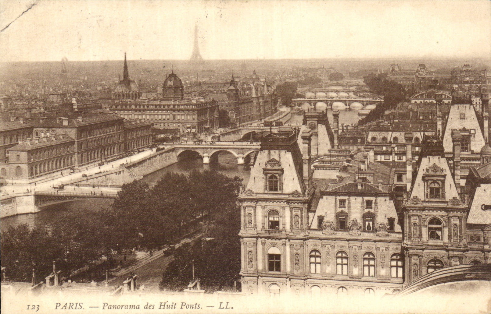 Paris CPA Panorama des huit ponts (Tour eiffel)