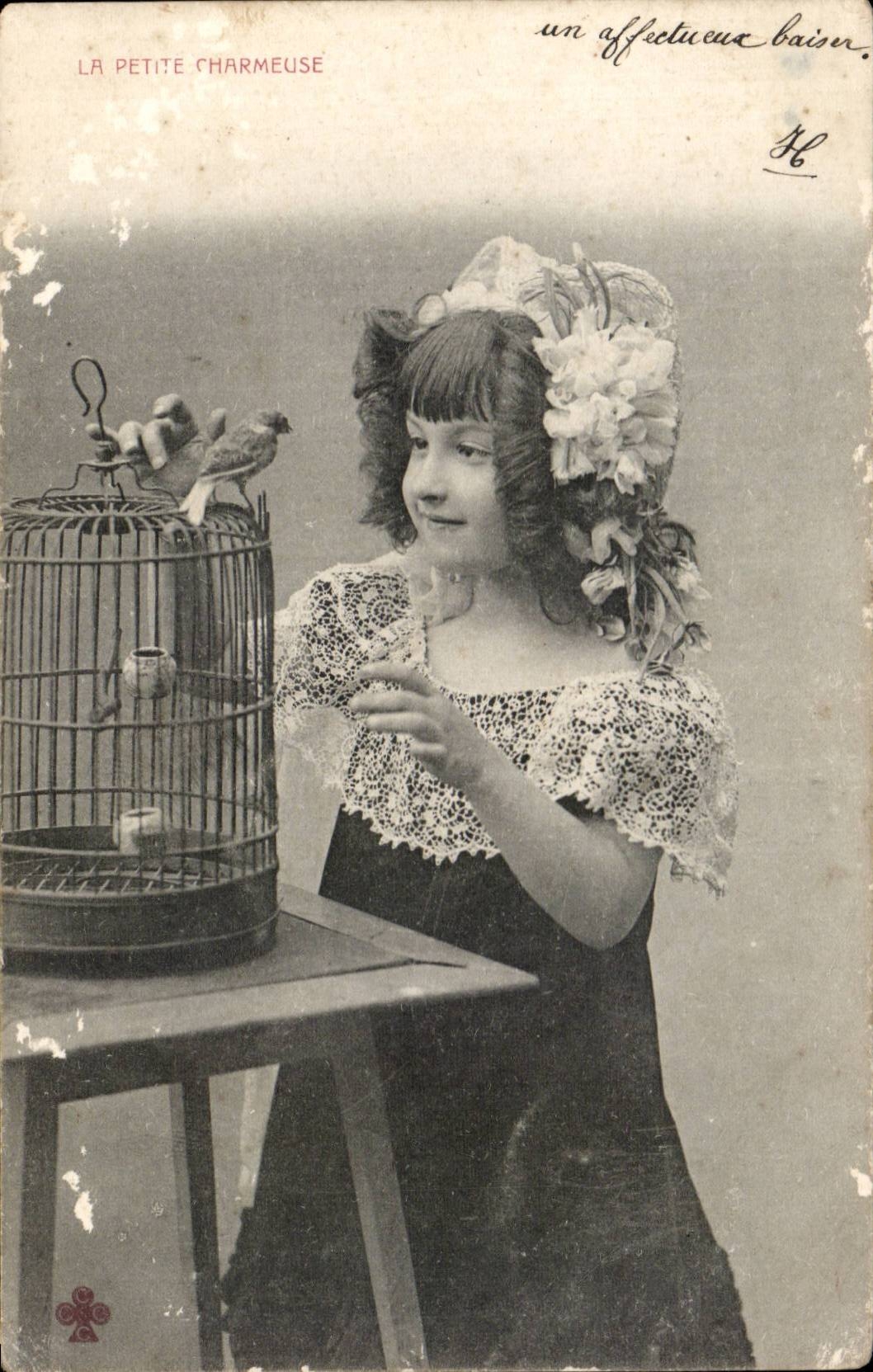 CPA Phantasie-Kind die kleine reizend Dame (Vogel)