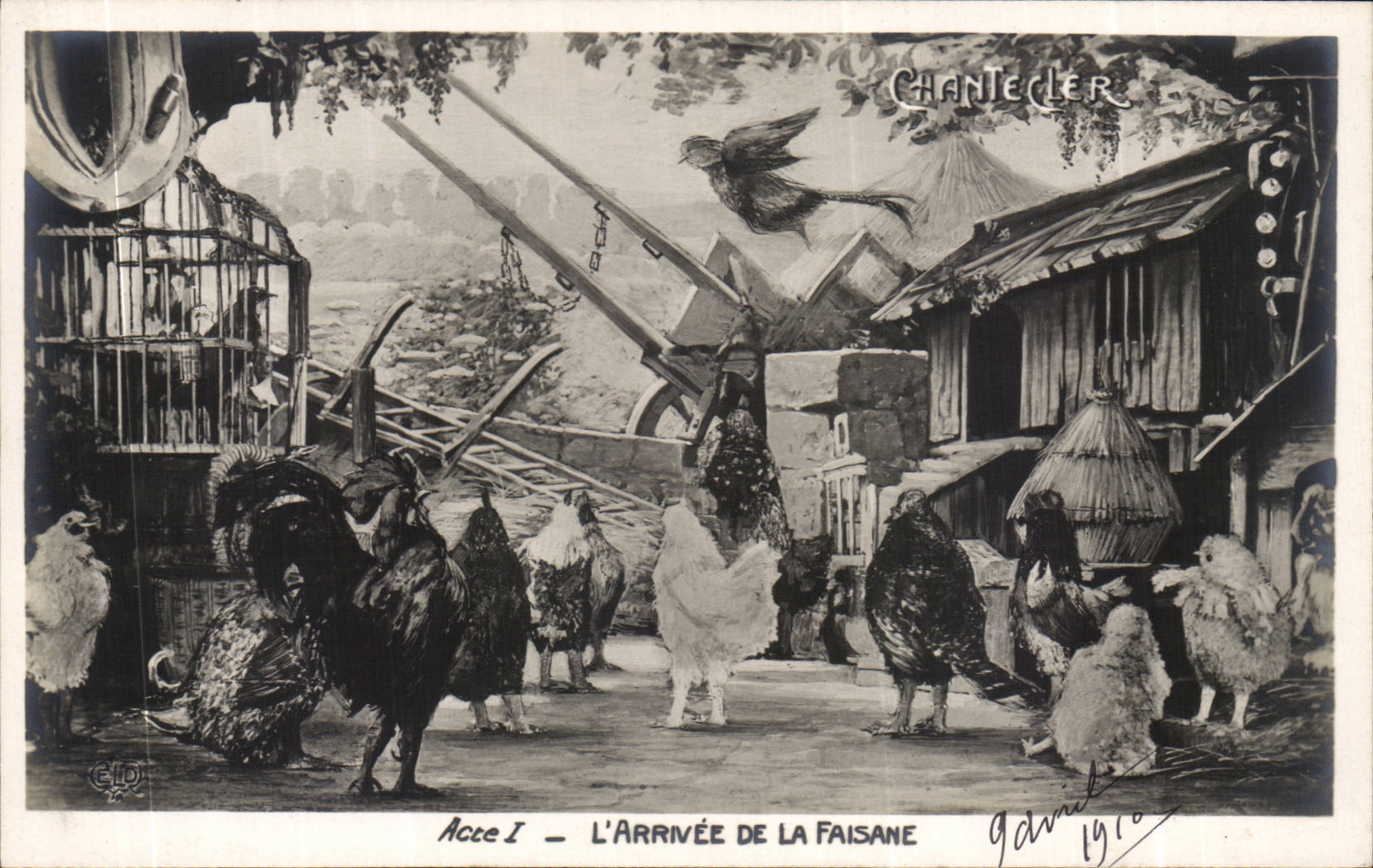 CPA Phantasie Chantecler Tat I die Ankunft des Fasans (Hahn)