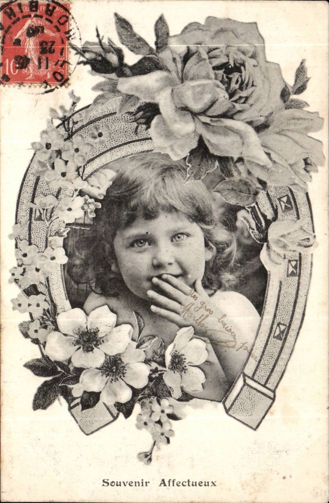 CPA Phantasie-Kind-Frauen-Andenken-liebevolles Hufeisen