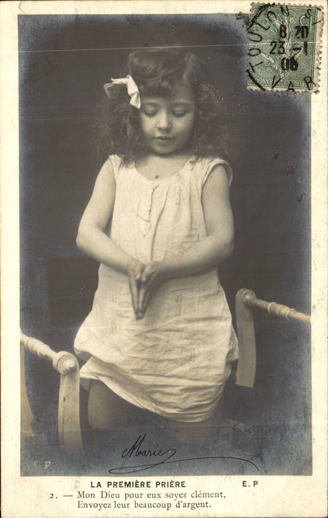 CPA Phantasie-Kind das erste Gebet