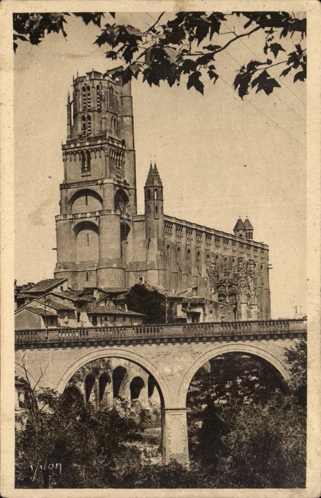 Albi CPA die Kathedrale Sainte Cecile und der Viaduct der Eisenbahn