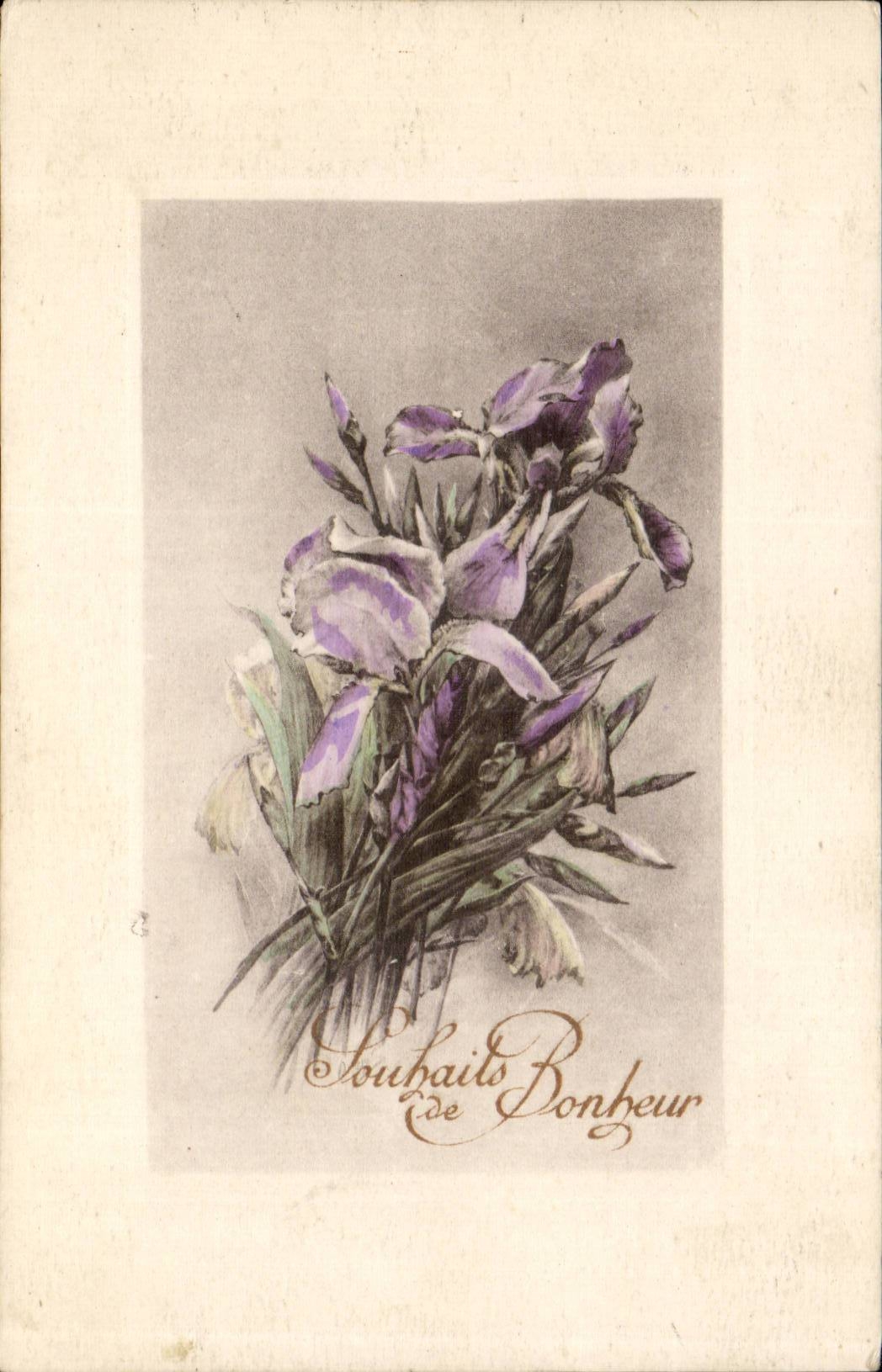 CPA Phantasie-Blumen-Wunsche des Gluckes