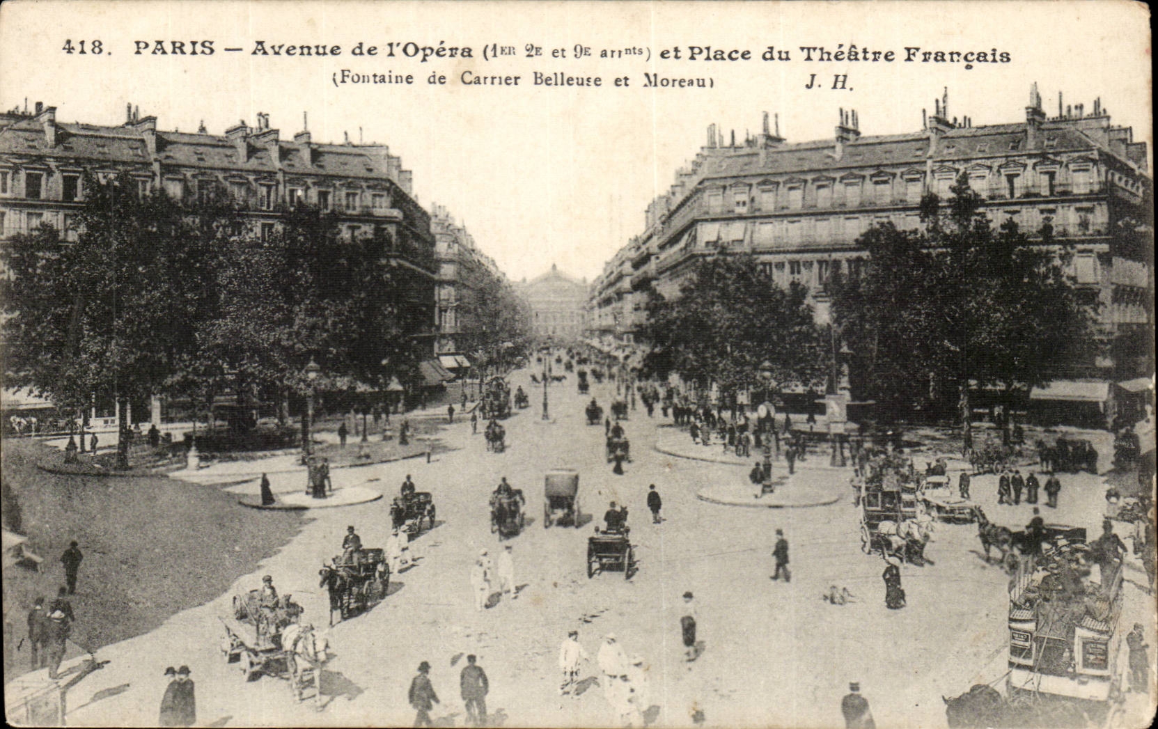 Paris CPA Which occurred of the Opera and place of the French theater (fountain of Carrier Belleure and Moreau)