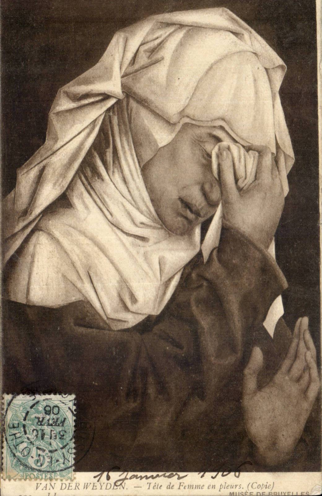 CPA Fantaisie Femme Van der Weyden Tete de femme en pleurs (copie)