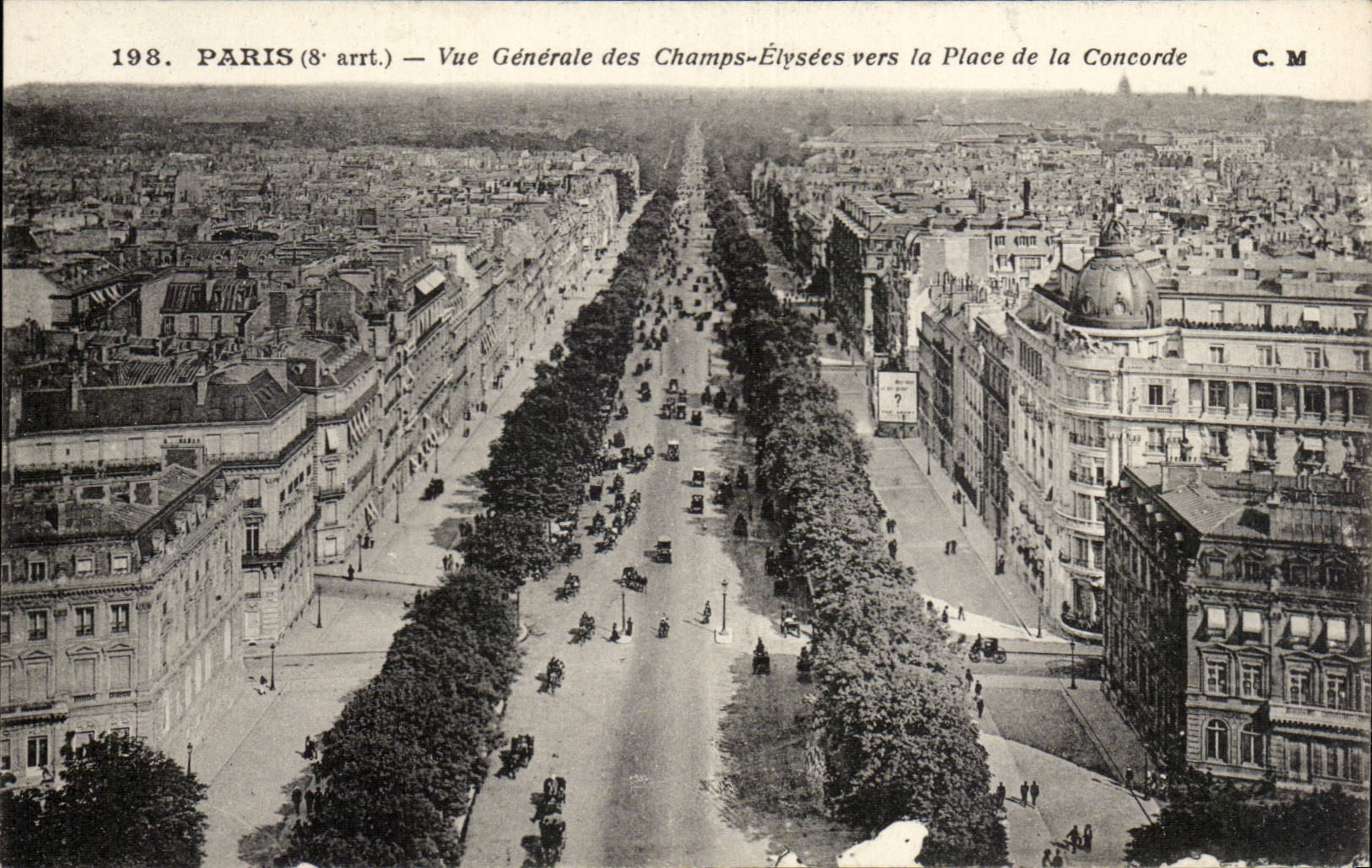 Paris CPA View of the Elysees Fields towards the place of the Harmony