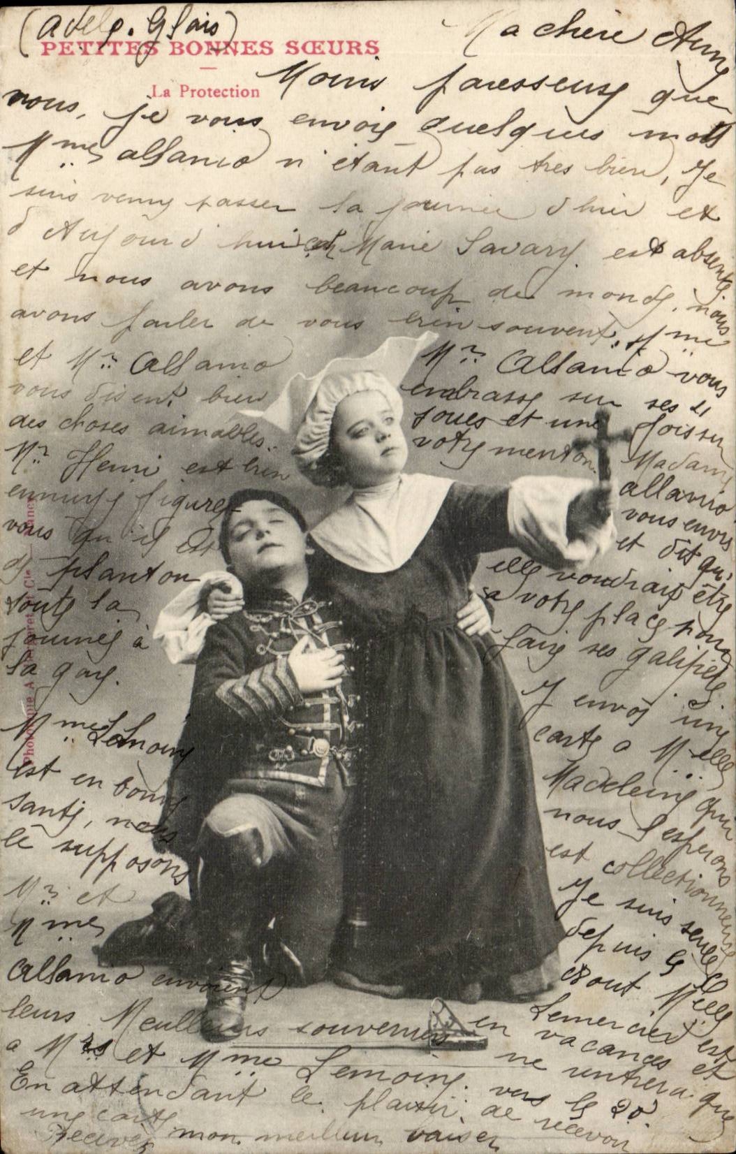 CPA Fantasy Children Small good sisters protection (religious nun nun)