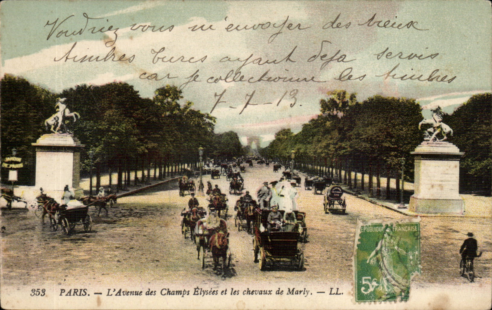 Paris CPA the avenue of the Champs Elysees and horses of Marly