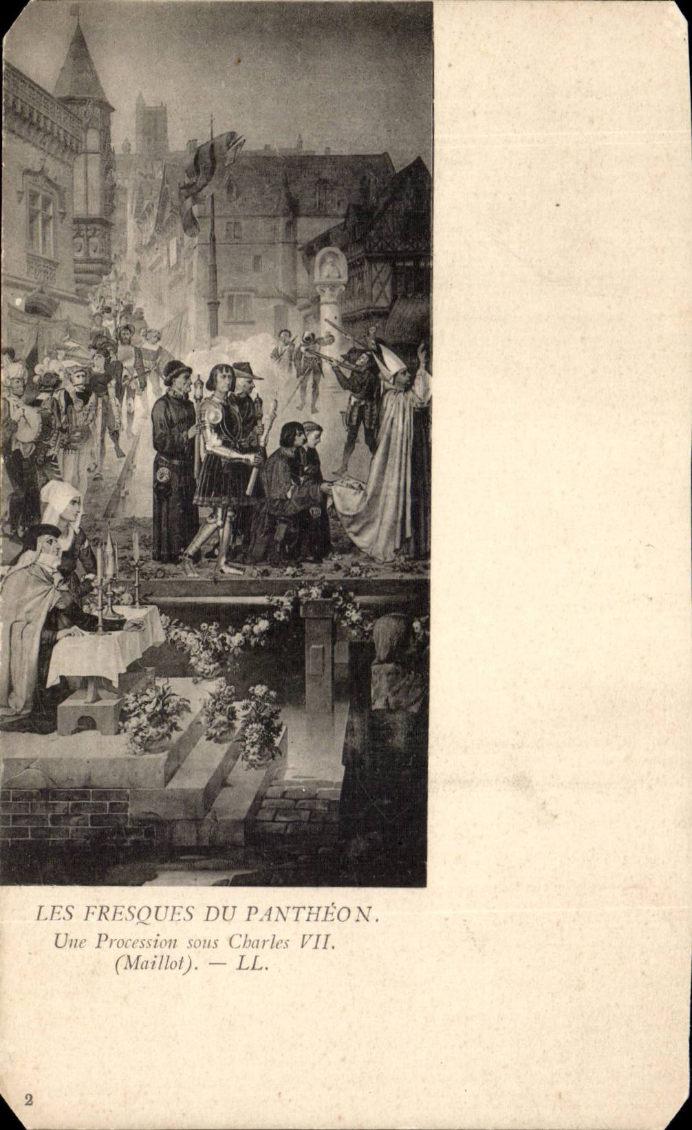 Paris CPA frescos of the Pantheon a procession under Charles VII (Shirt)