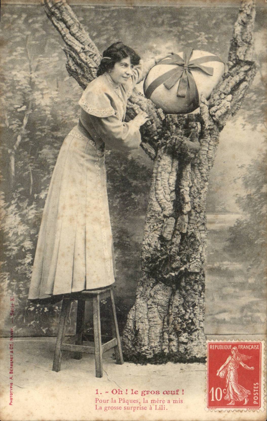 CPA Fantasy Woman EAster Easter Oh the large egg!