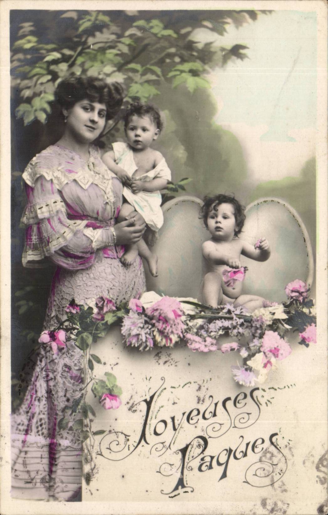 CPA Merry Fantasy Woman and children Easter Easter