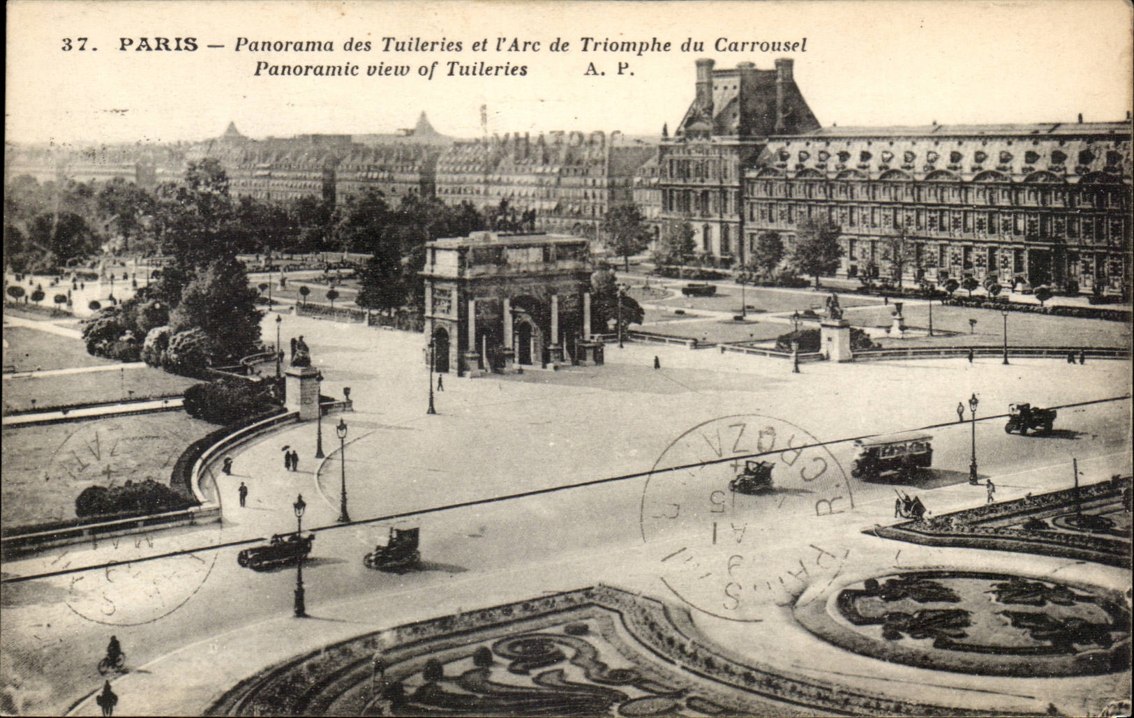 Paris CPA Panorama des Tuileries et l'arc de triomphe du Carrousel