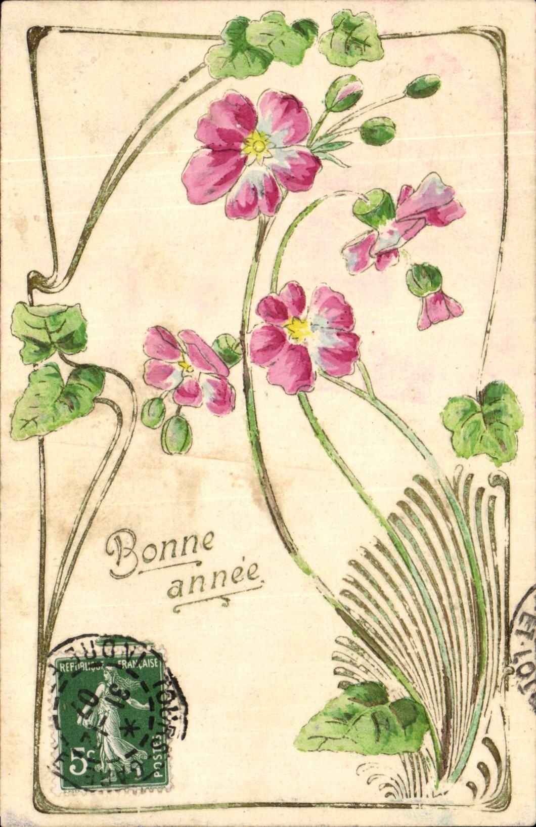 CPA Fantaisie Fleurs Bonne annee