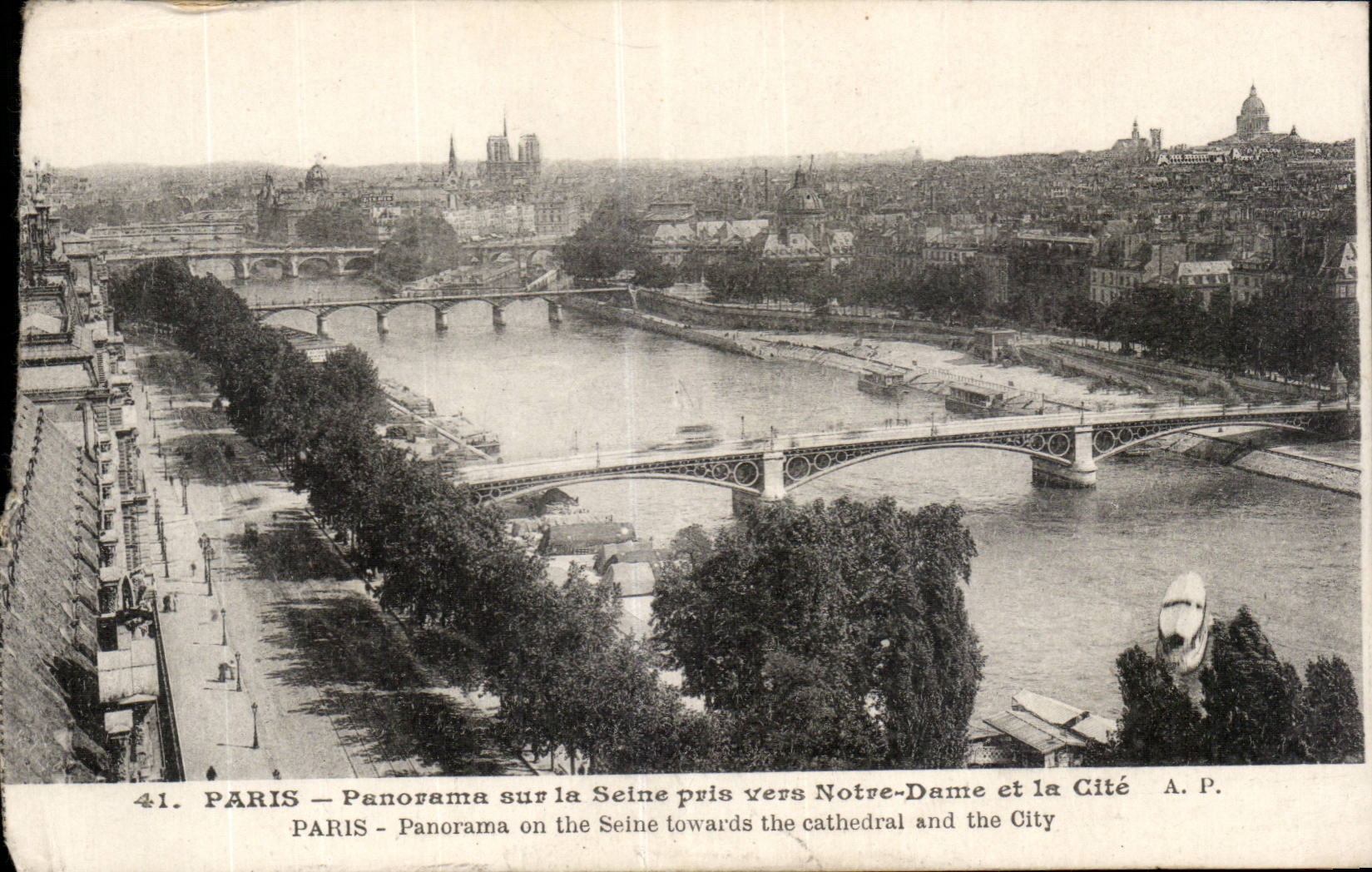 Paris CPA Panorama sur la Seine pris vers Notre DAme et la Cite