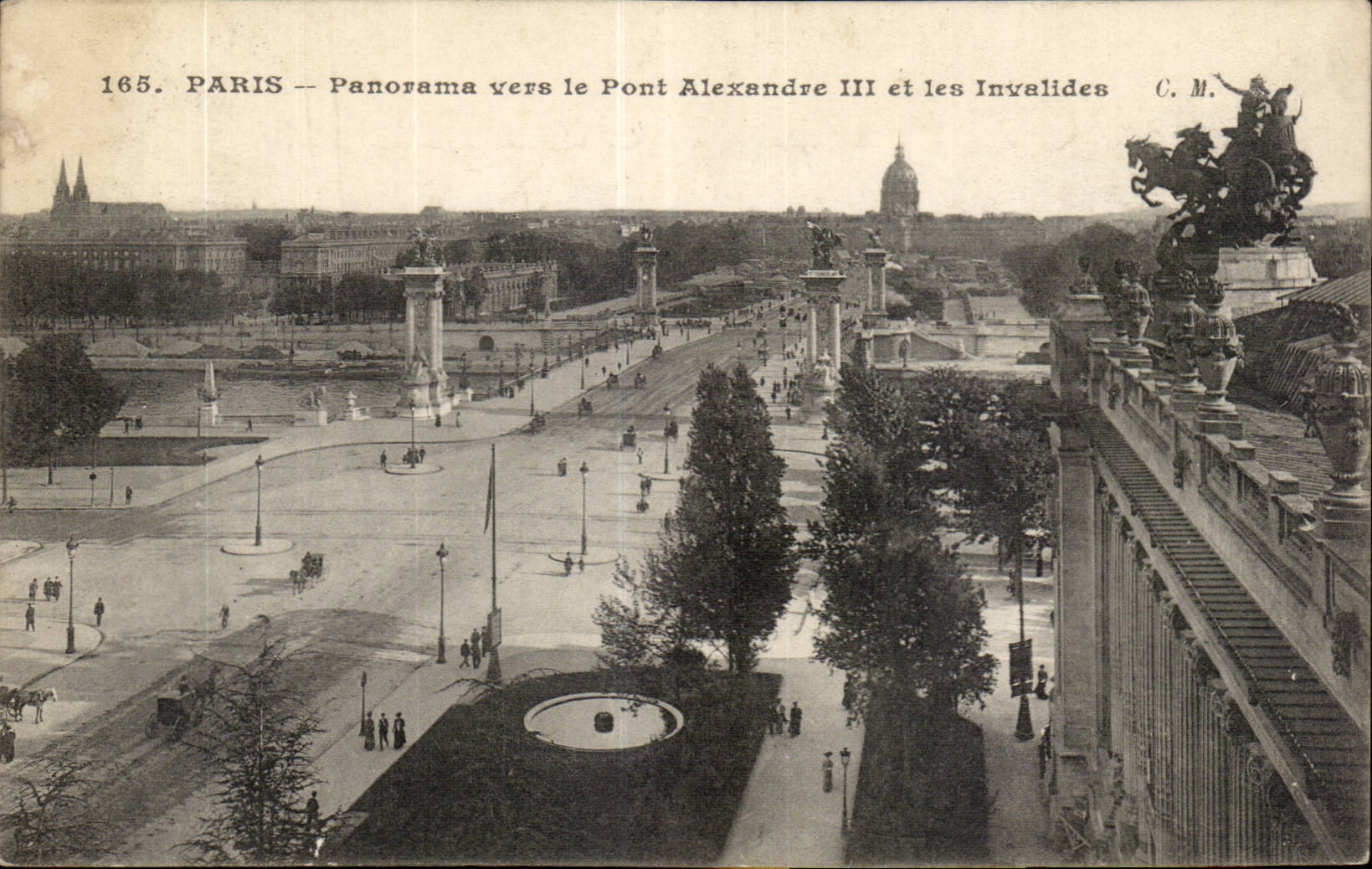 Paris CPA Panorama towards the bridge Alexandre III and Invalides