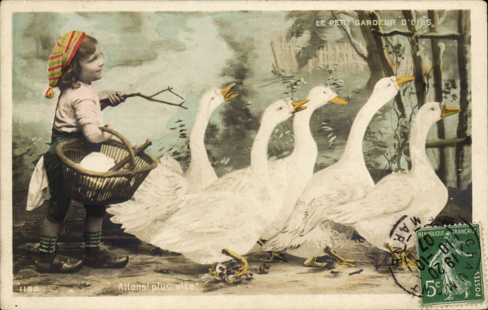 CPA the small Fantasy gardeuse one of geese Child (oies)