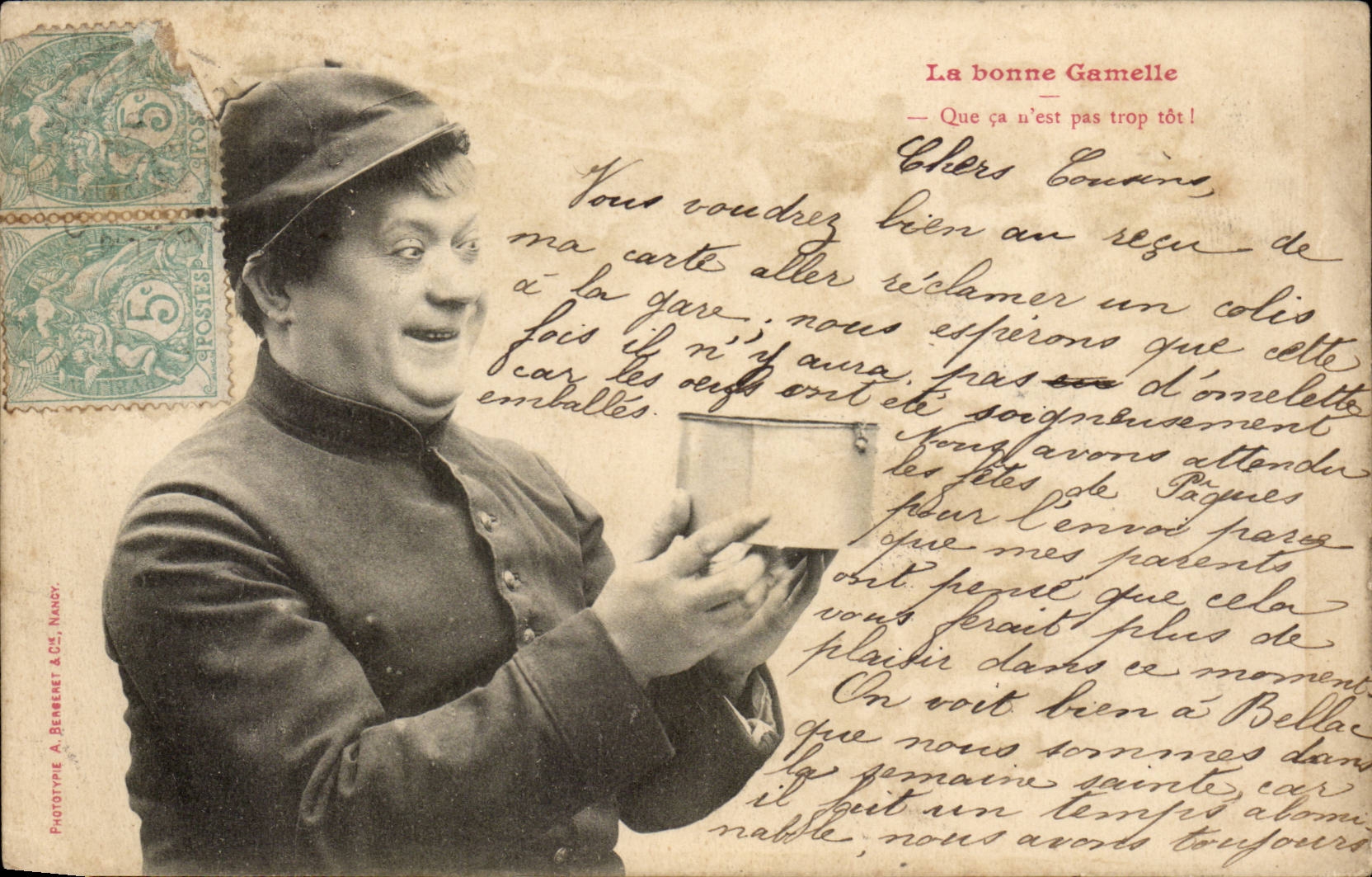 CPA Fantaisie Homme La bonne Gamelle 