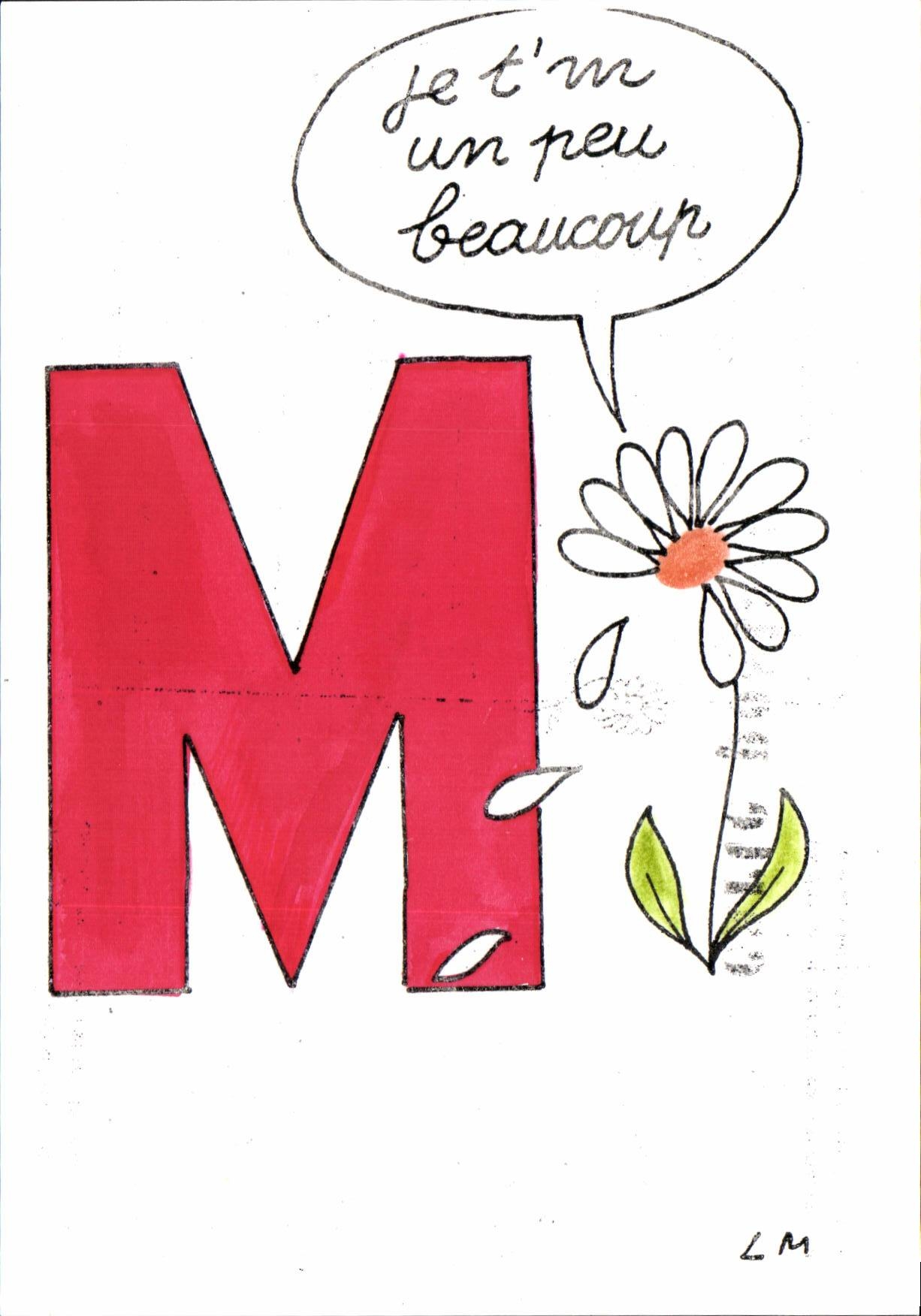 CPM lettre M Je t'm un peu beaucoup