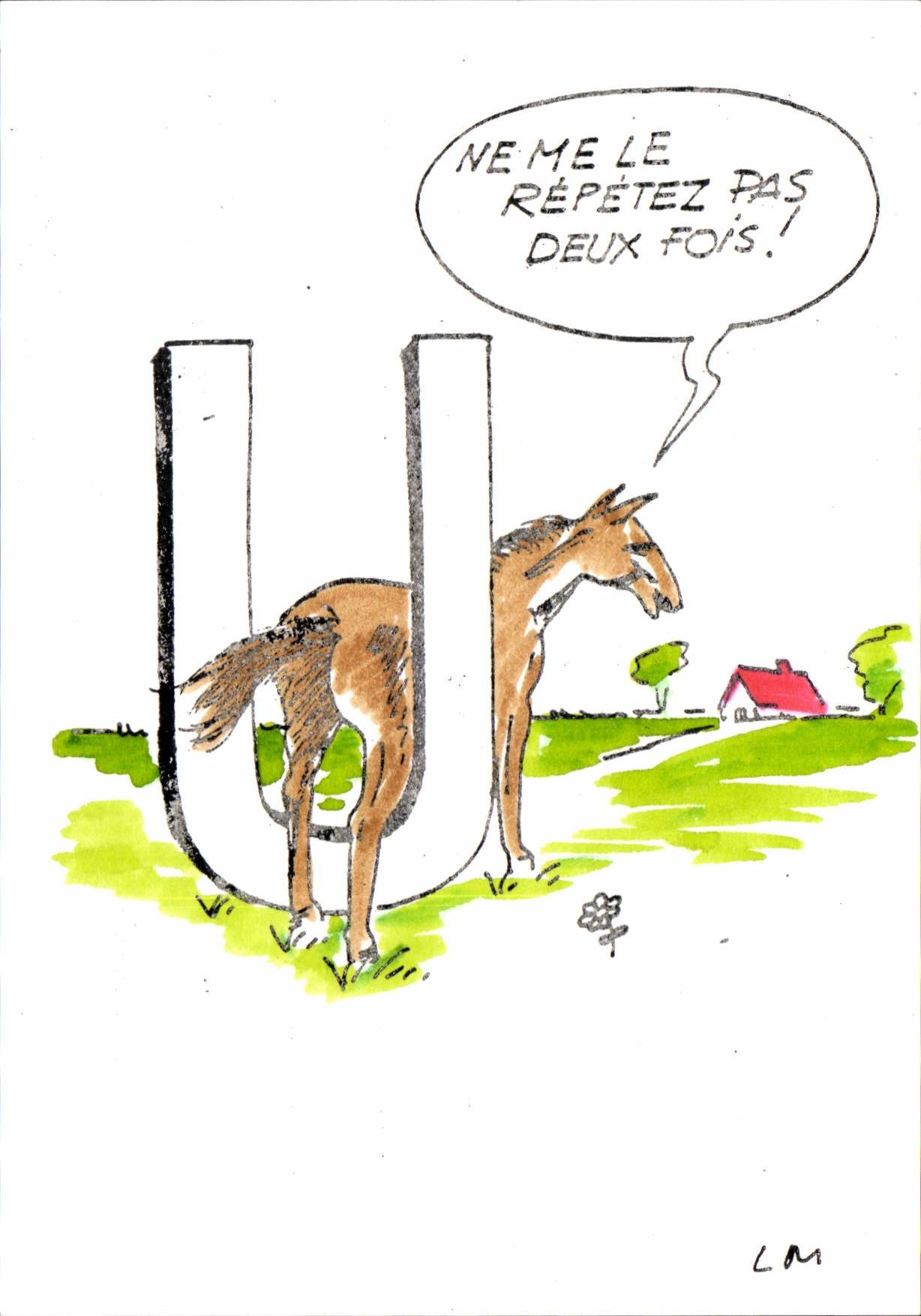 CPM lettre T Ne me le repetez pas deux fois (cheval horse)