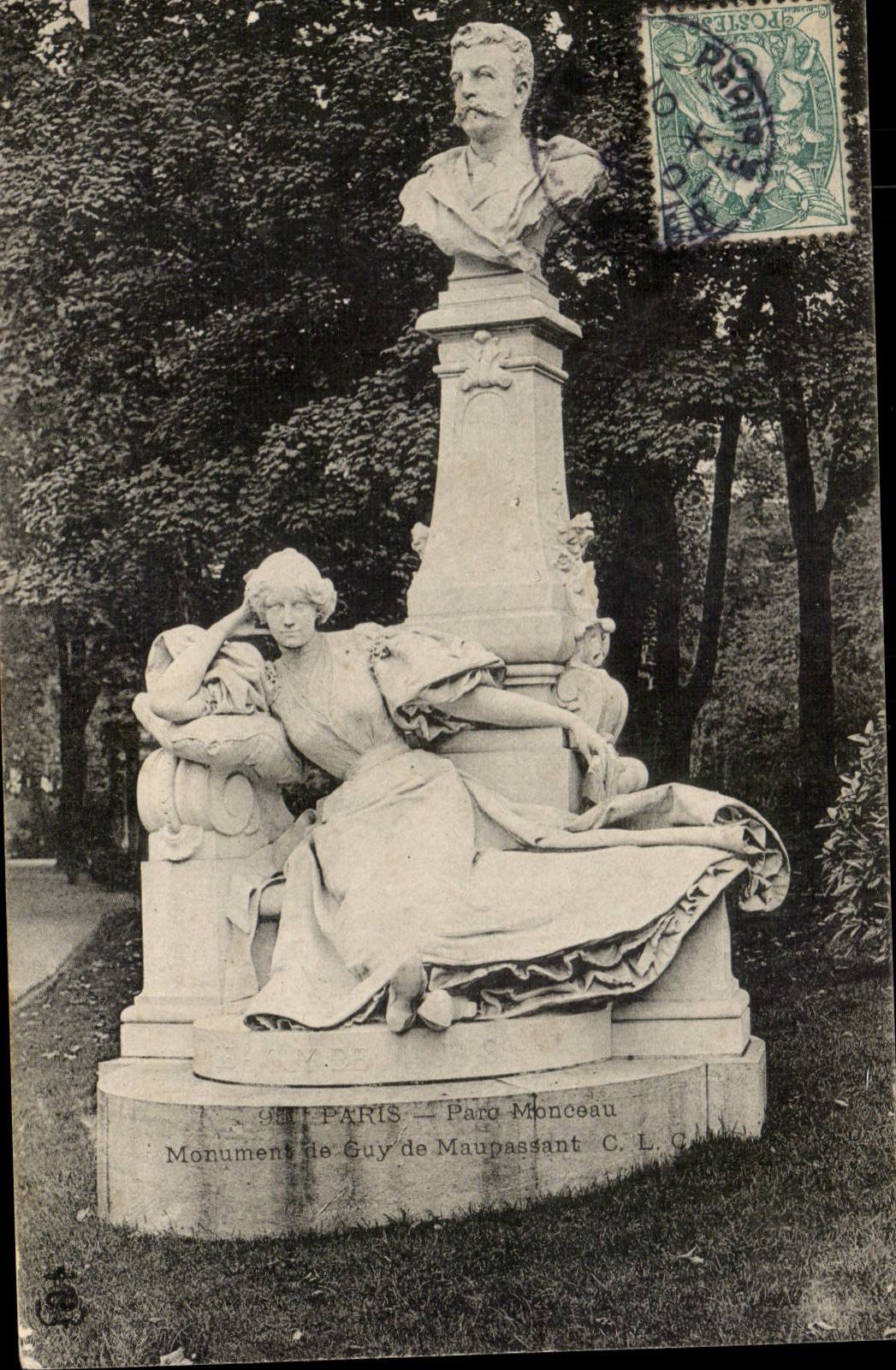Paris CPA Park Heap Monument of Guy of Maupassant