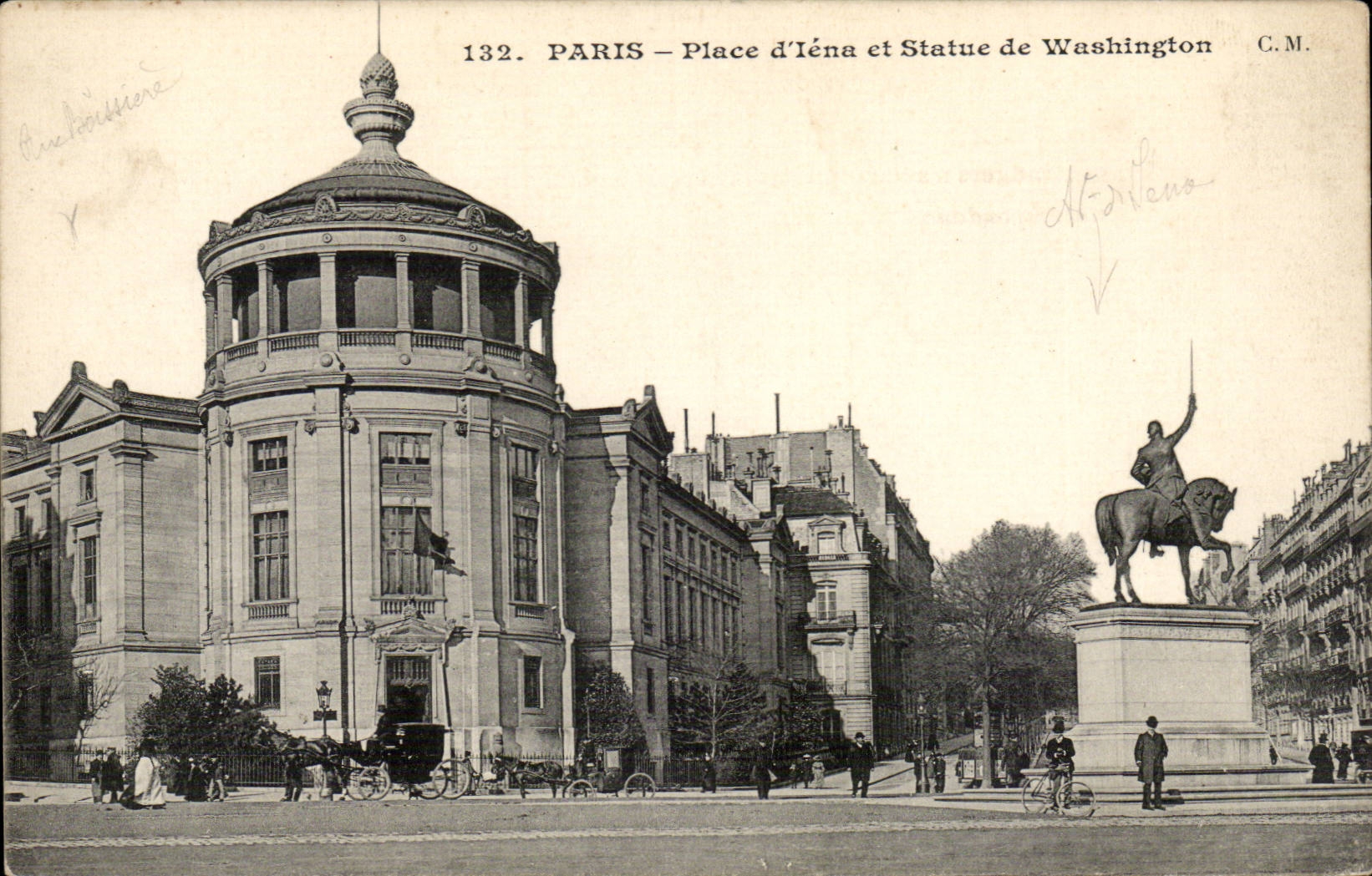 Paris CPA Places of Iena and Statue from Washington