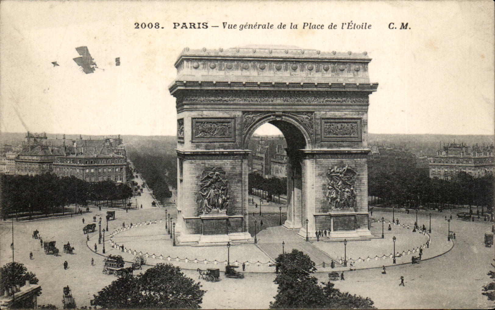 Paris CPA Seen generle of Arc de Triomphe of Etoile (plane)
