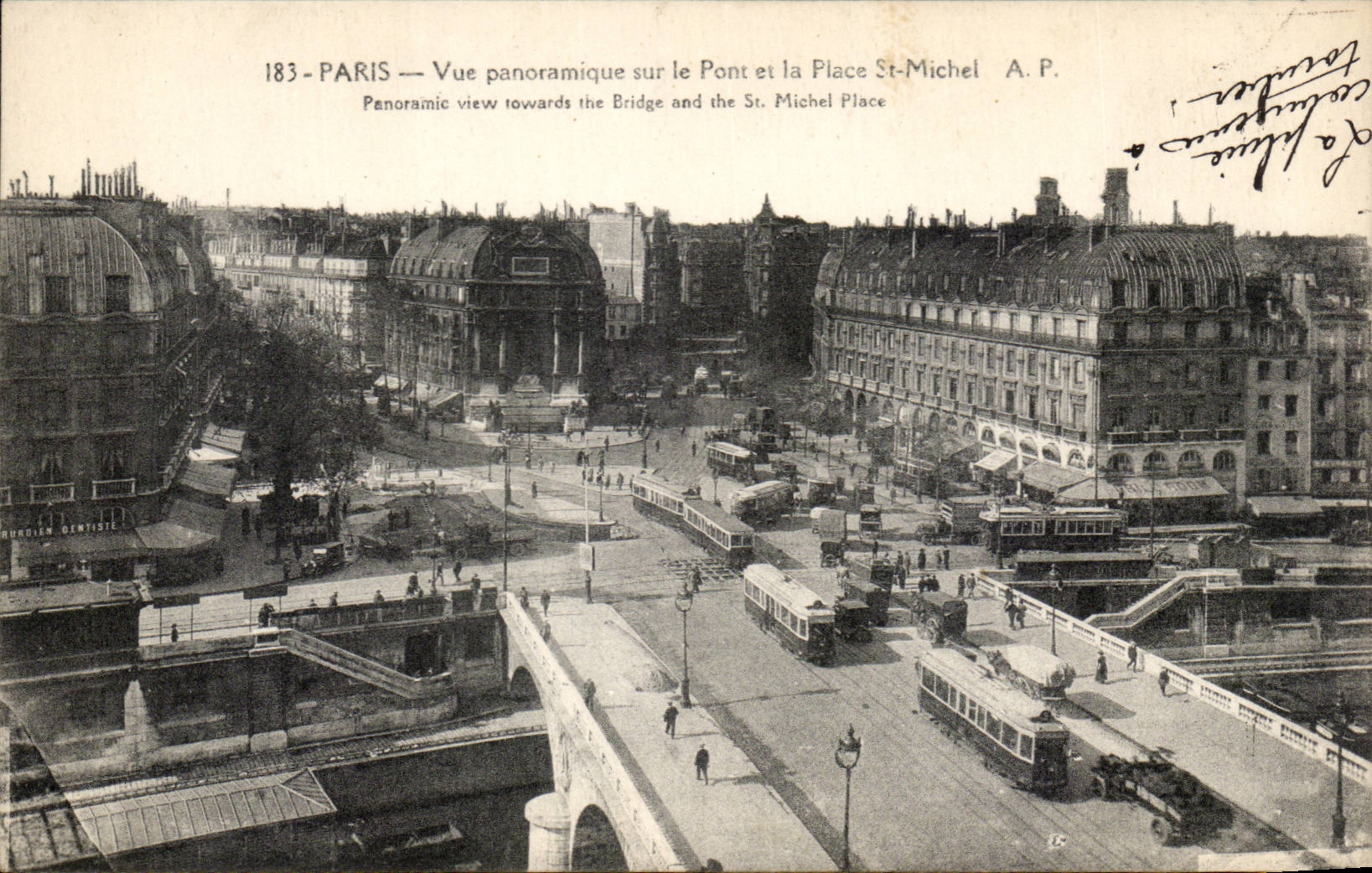 Paris CPA Panoramic View on the bridge and places it St Michel