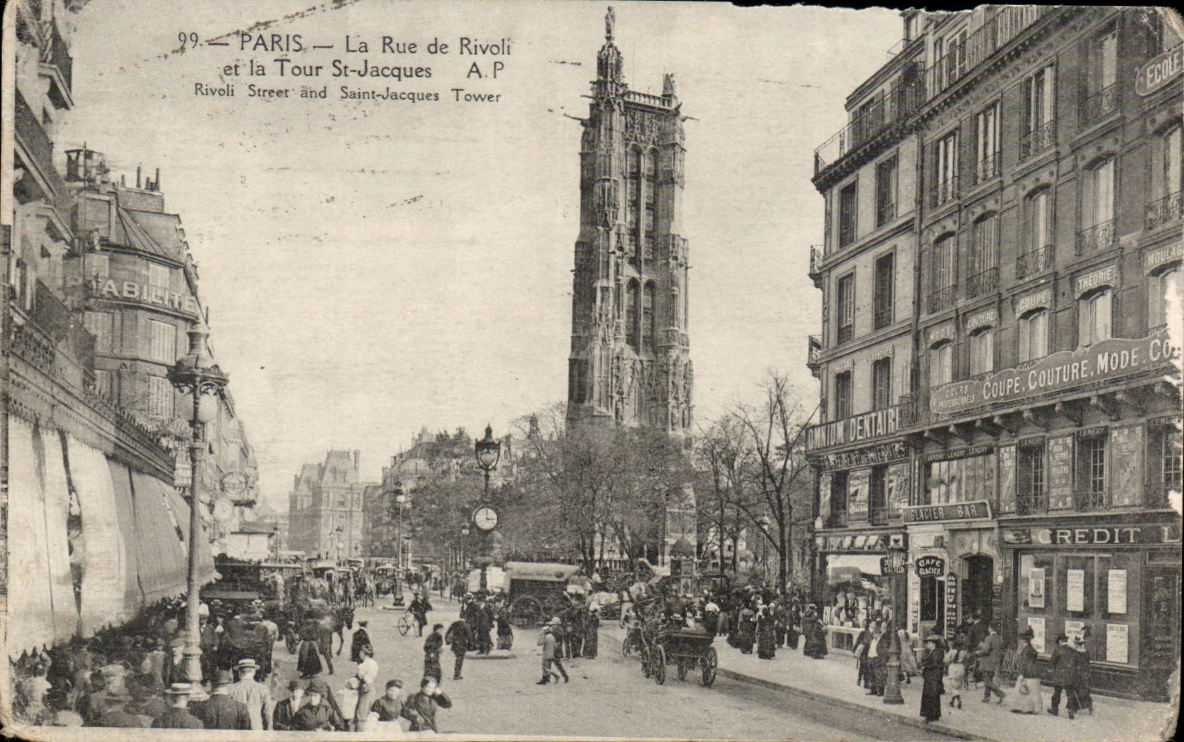Paris 1 - Rue de Rivoli et la Tour St Jaques - CPA 
