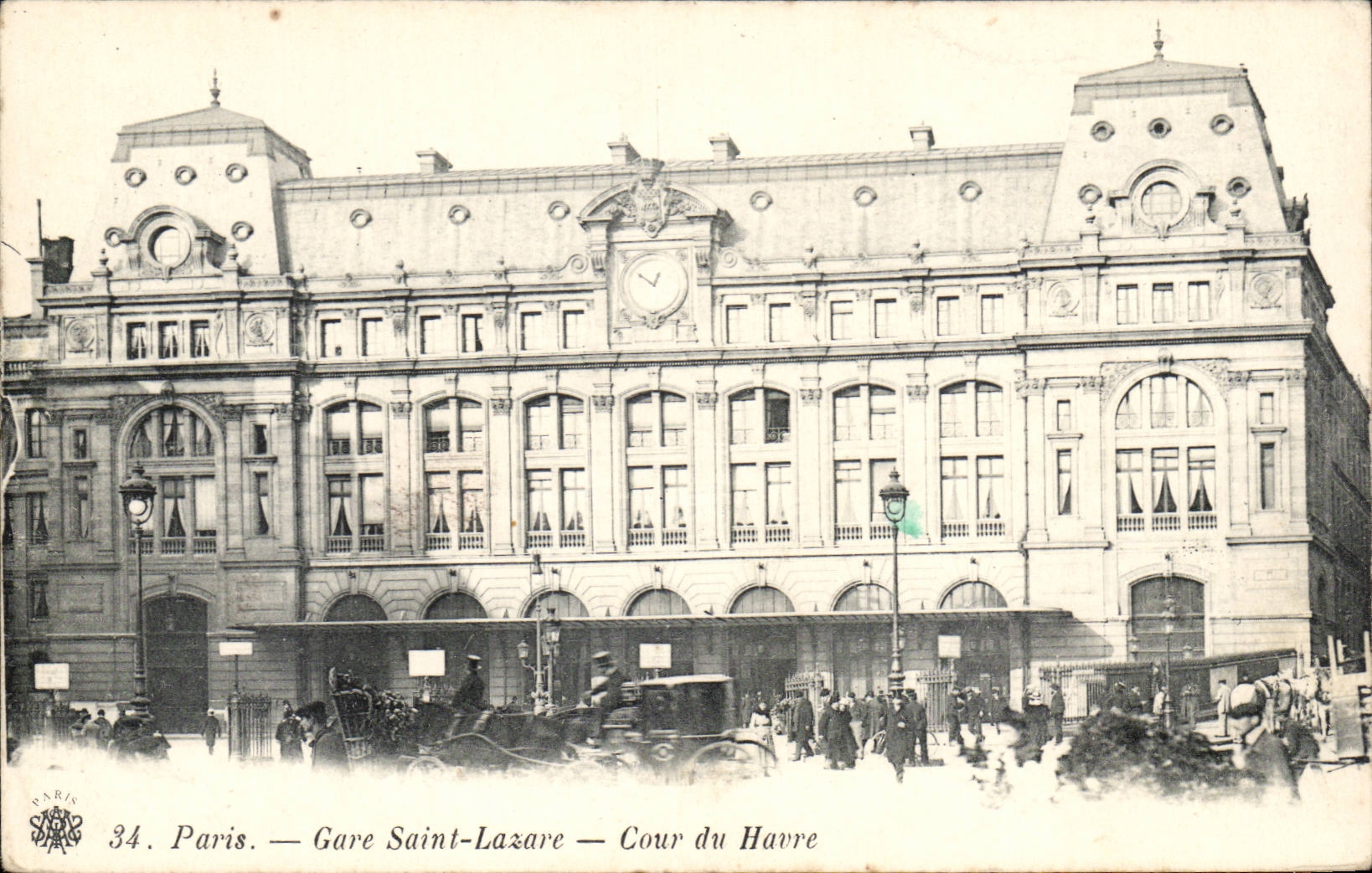 Paris - 8 - Train station St Lazare - Court of the harbor - Barouche - CPA