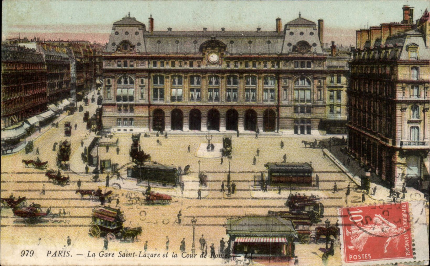 Paris - 8 - Train station St Lazare - Court of Rome - Barouche - CPA