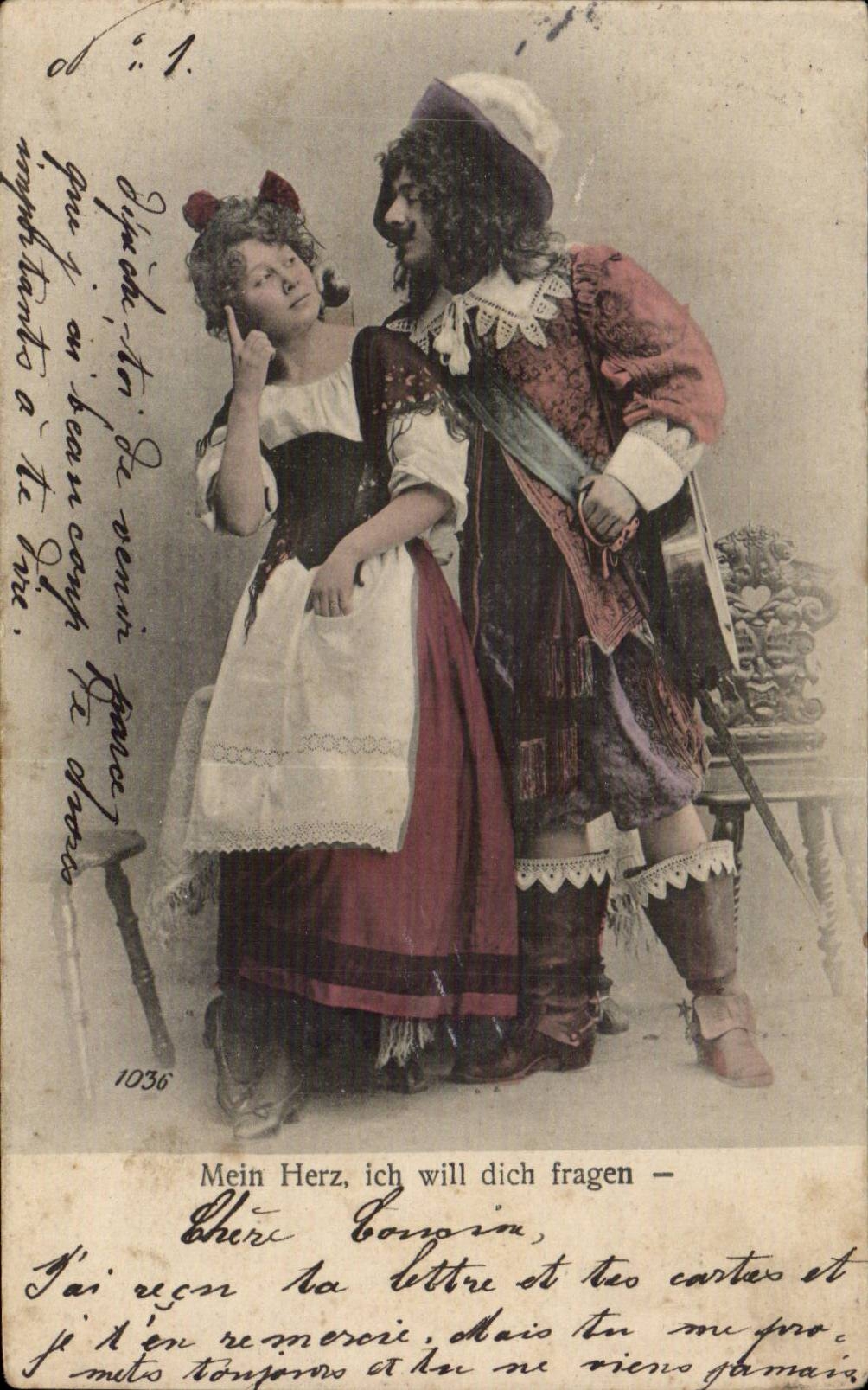 Fantaisie - Couple - Beauty and the Beast - Humour - Disinterested Woman - CPA Mousquetaire (musketeer)