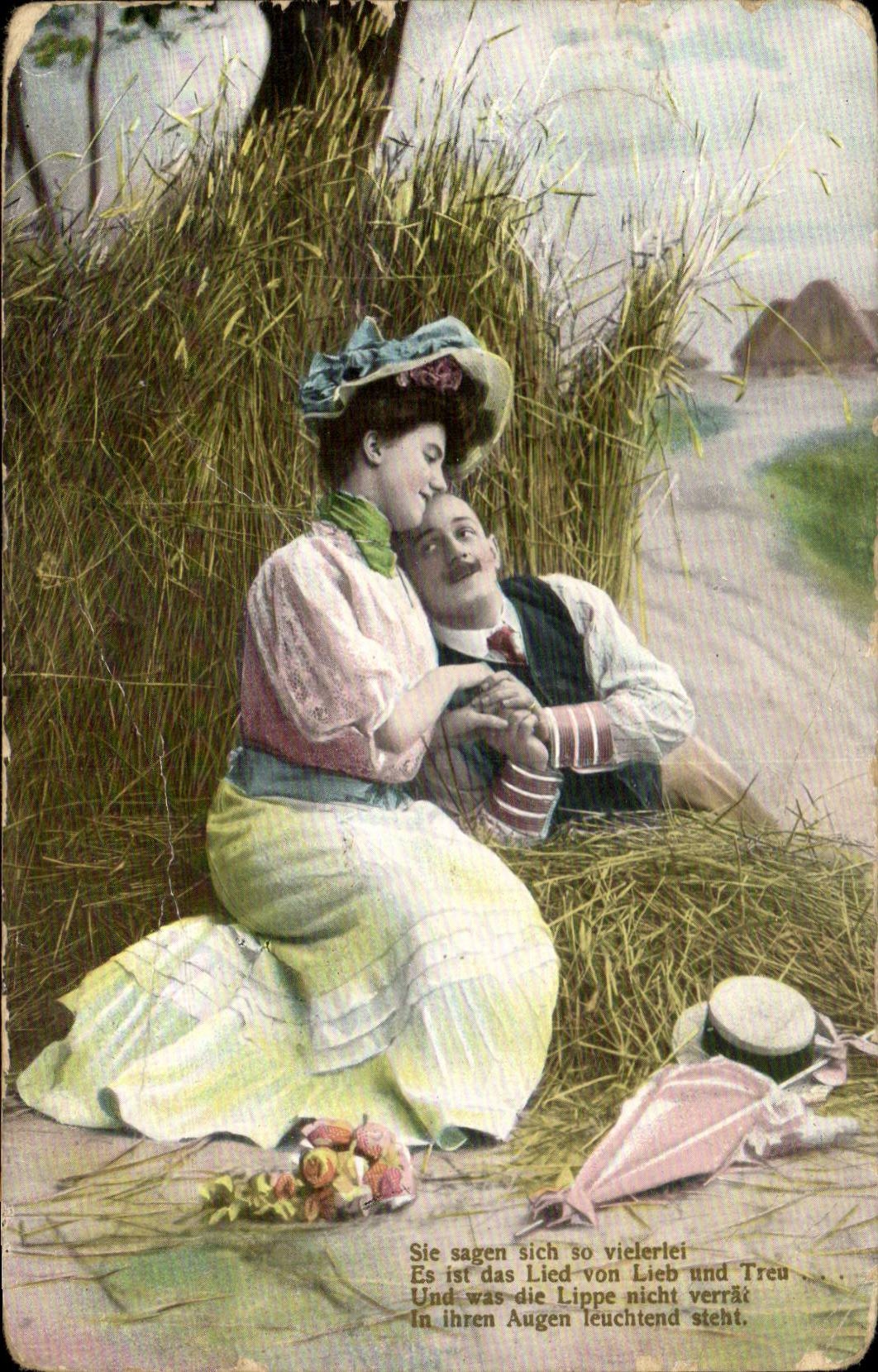 Fantaisie - Couple - Couple nestled in nature - CPA 