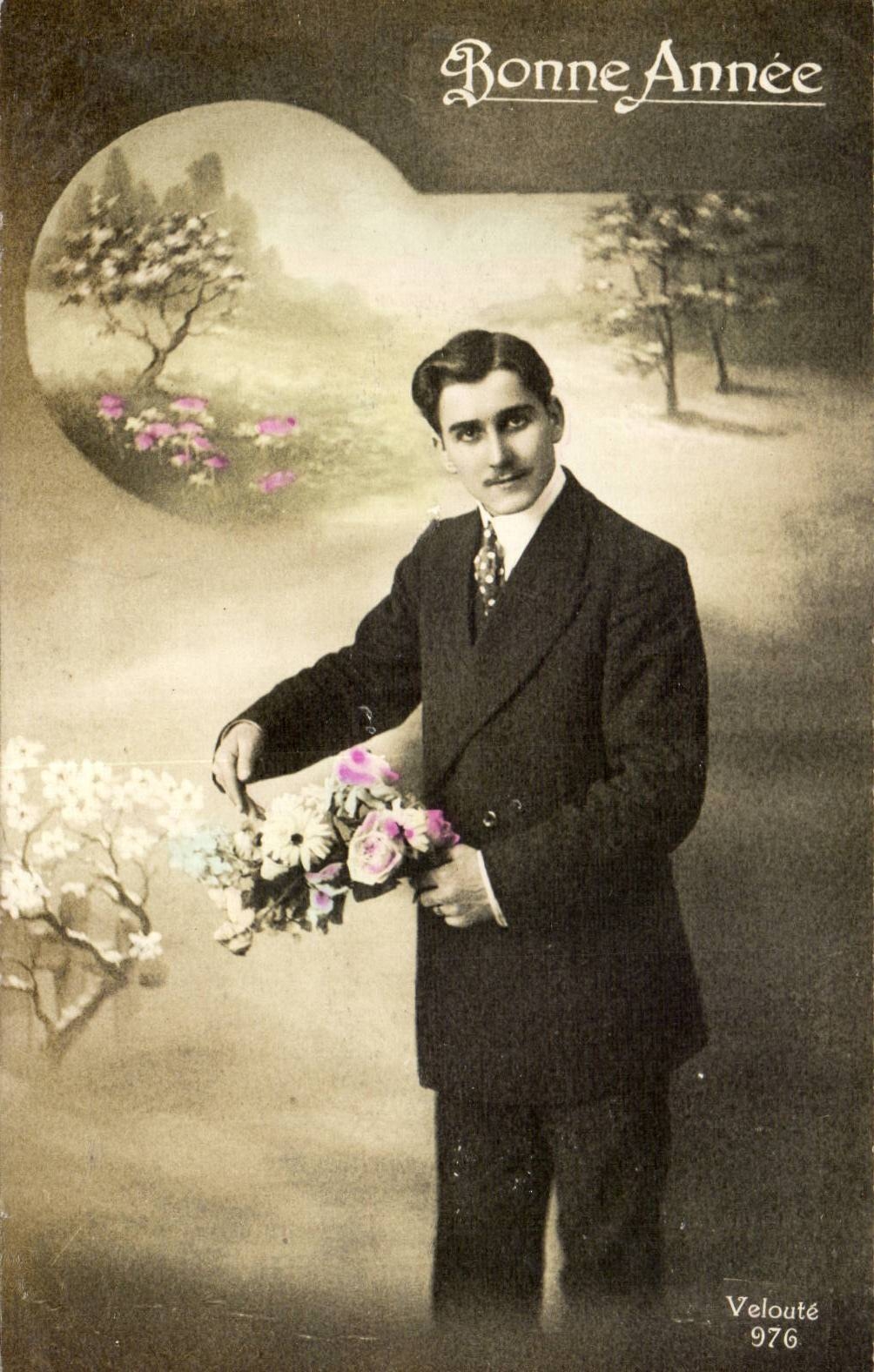 Fantasy - Man - Festivals - Happy New Year - flowers - CPA