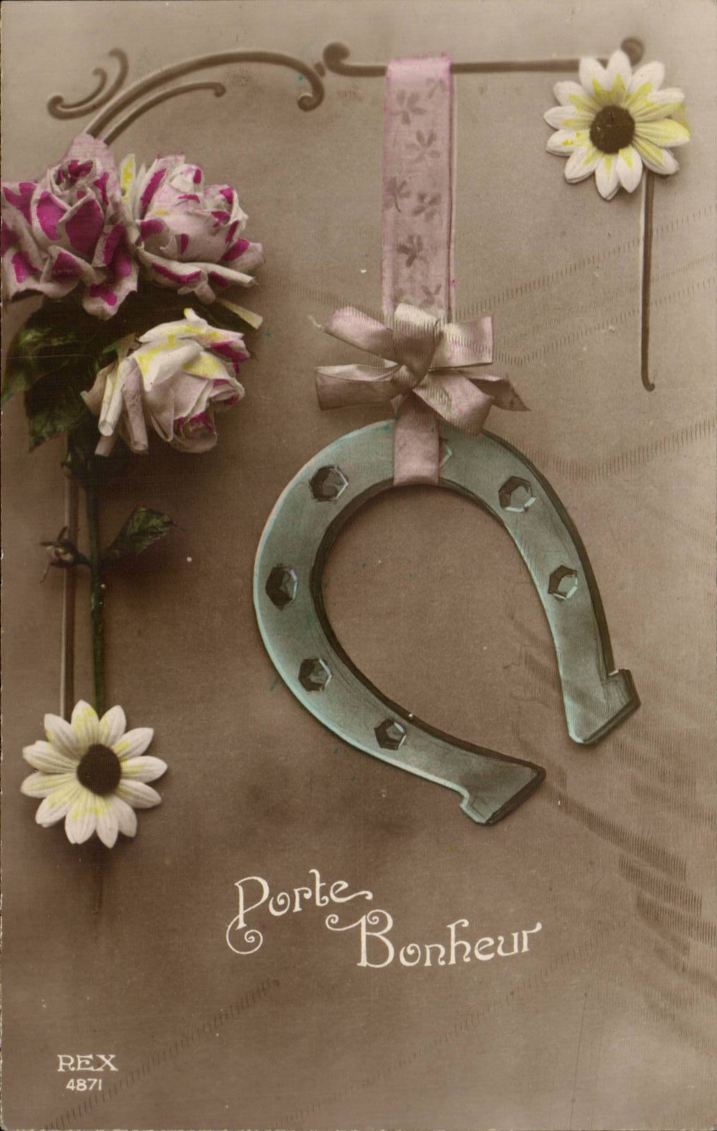 Flowers - Flowers - Daisies - Gate Happiness - Horse has Fer - Horseshoe - CPA