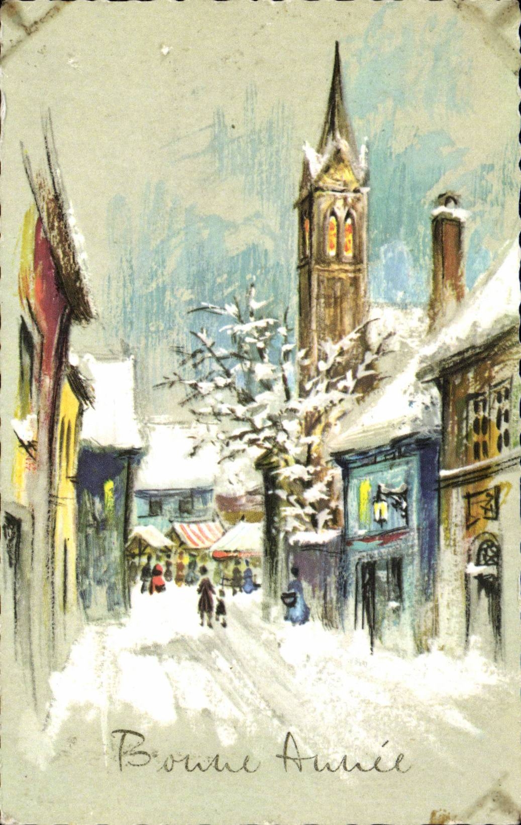 Fantaisie - Bonne Annee - Fetes - Winter Scene CPA 