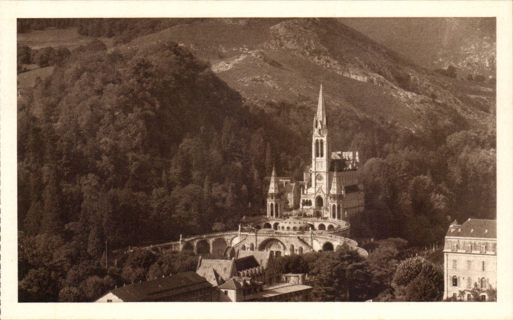 Lourdes - the Basilica - View from above - CPA