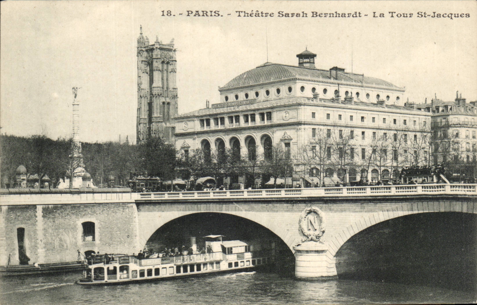 Paris - 4 - Theatre Sarah Bernhardt et Tour St Jacques - CPA