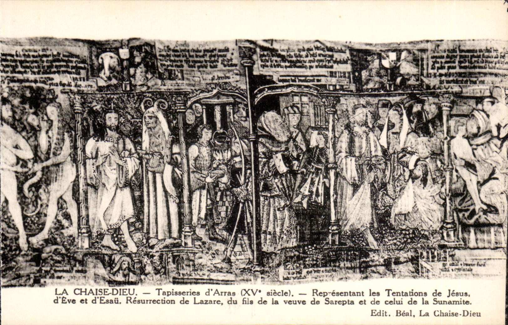 The Chair God CPA Tapestries of Arras Representing temptations of Jesus of Eve and Essau Resurrection of Lazare